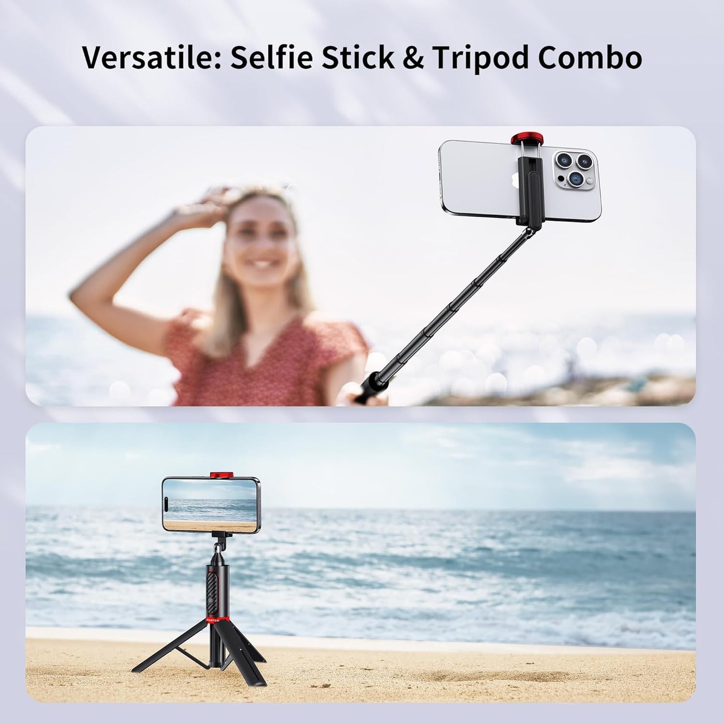 ATUMTEK Selfie Stick Tripod, Extendable 3 in 1 Aluminum Bluetooth Selfie Stick with Wireless Remote and Tripod Stand for iPhone 16/15/14/13/12/11/11 Pro/XS Max/XS/XR/X/8/7, Samsung Smartphones, Red