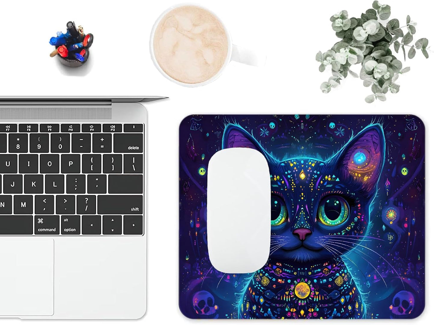 Mouse Pad, Cute Purple Cartoon Cat Mouse Pads for Desk, 9.5" x 7.9" Non-Slip Rubber Base Computer Mousepad with Women, Portable Square Design for Wireless Mouse and Pad Laptop Office & Travel