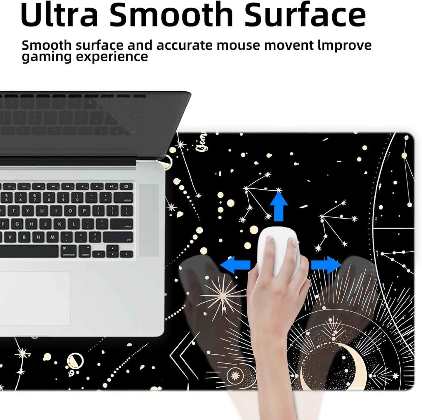 Galdas Gaming Mouse Pad XXL XL Large Long Extended Big Mousepad Non-Slip Rubber Keyboard Desk Pad with Stitched Edges for Laptop Home Office (31.5x11.8x0.08 Inch) … (Black Moon)