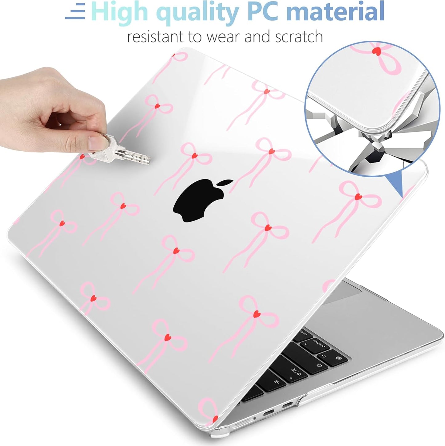 MEEgoodo Case for M4/M3/M2 MacBook Air 13.6 inch Case 2025 2024 2022, Fit Model A3240/A3113/A2681, Laptop Hard Shell with Keyboard Cover Compatible with MacBook Air 13 inch, Bows & Little Hearts
