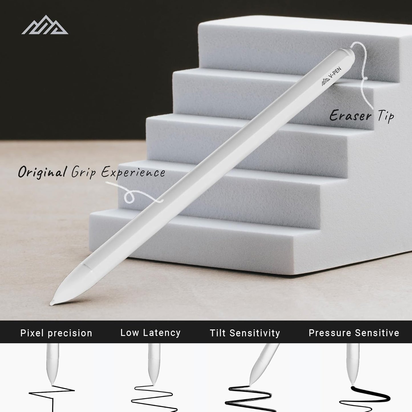 V-Pen EMR Stylus Remarkable 2 Pen Replacement with Digital Eraser + 5 Tips | 4096 Pressure Level Sensitivity & Palm Rejection | Digital Pen Marker Plus Compatible Kindle Scribe & Tablet Pen | White