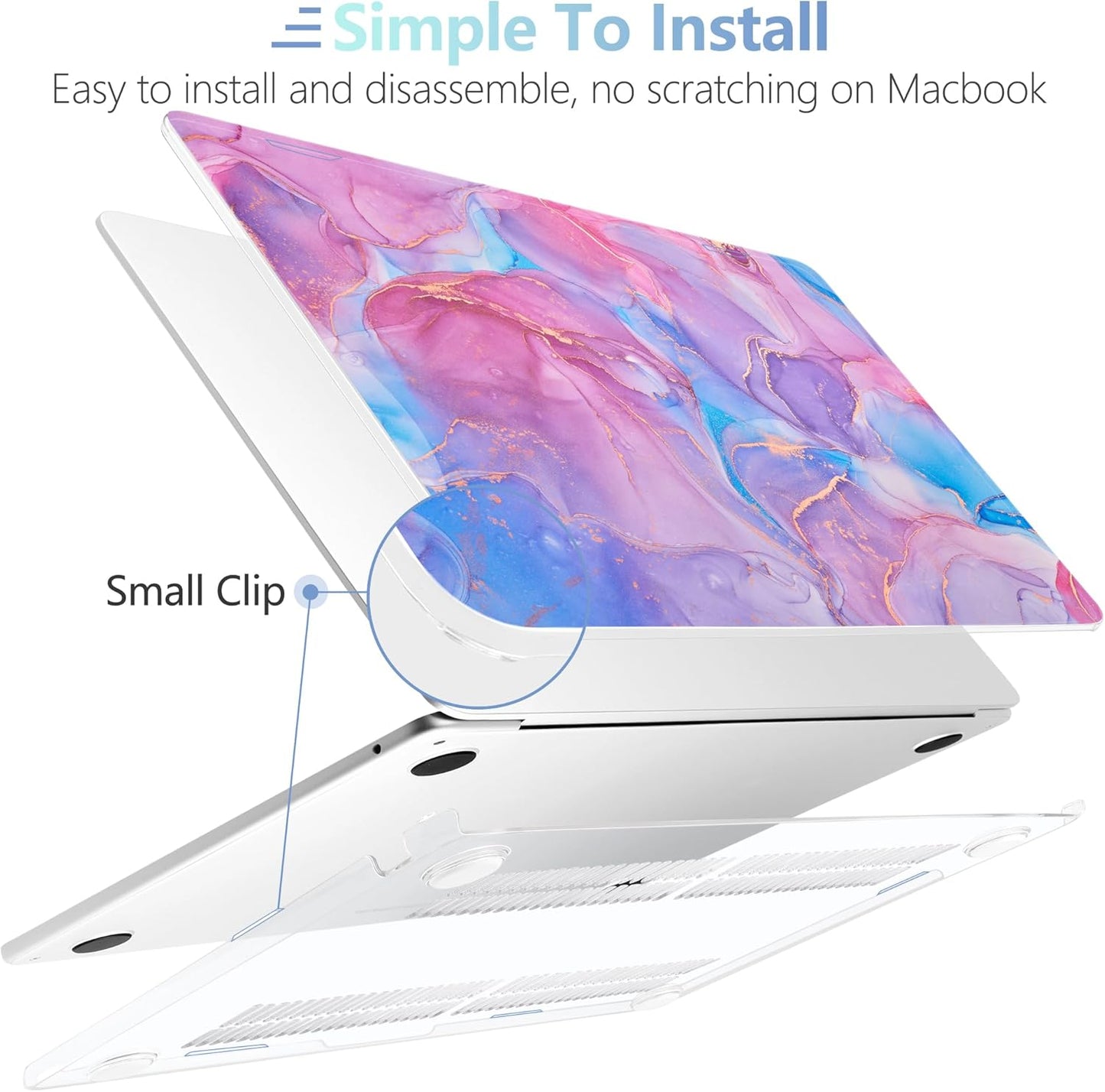 MEEgoodo Case for MacBook Air M4/M3/M2 13.6 inch 2025 2024 2022, Fit Model A3240 A3113 A2681, Compatible with MacBook Air 13 inch, Laptop Hard Shell Case with Keyboard Cover, Pink Marble Texture