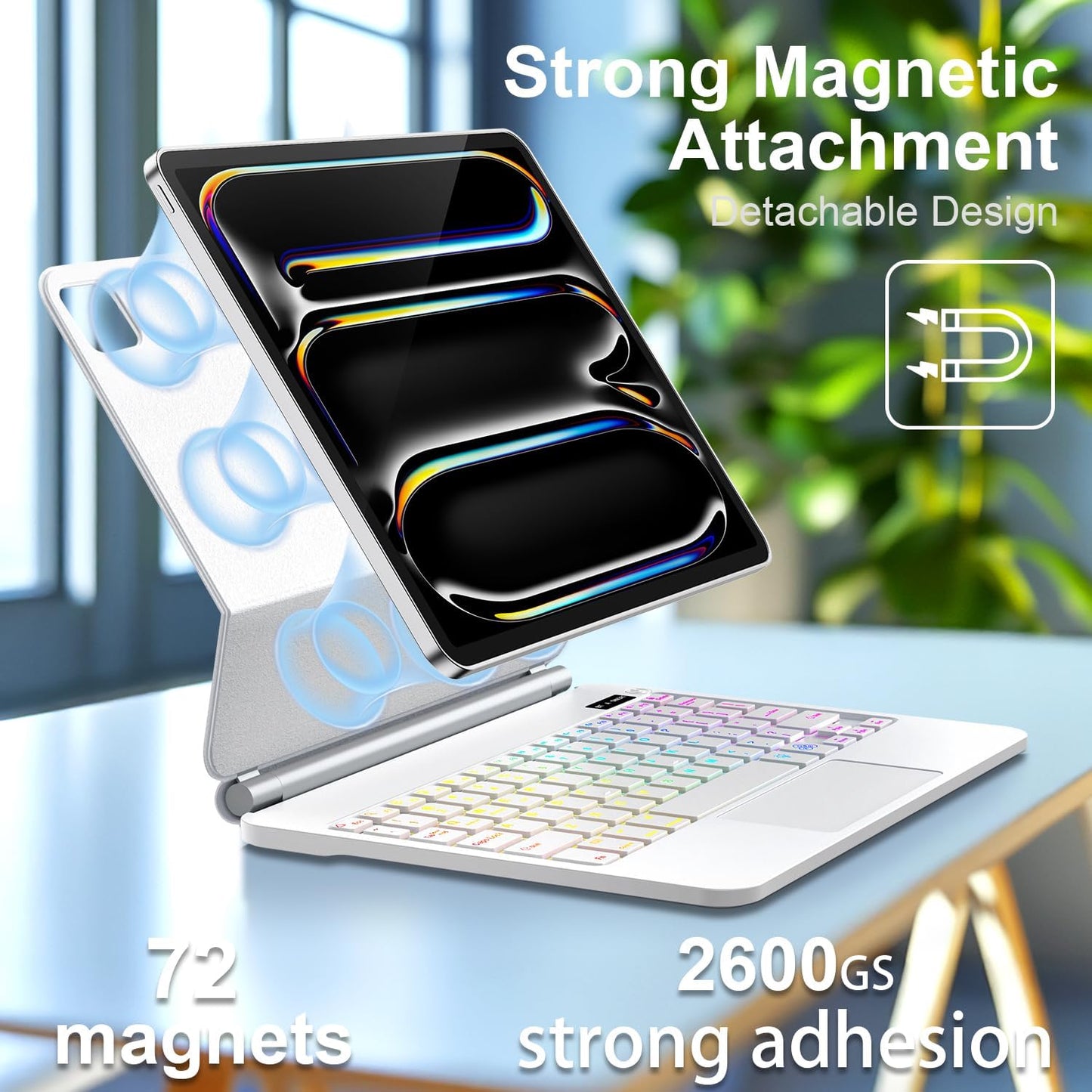 for iPad Pro 13 Inch Case with Keyboard (M4, 2024)๏ผMagic-Style Magnetic โ 7 Colors Backlight -Floating Cantilever Stand - Multi-Touch Trackpad Keyboard Case for iPad Pro 13 (White)