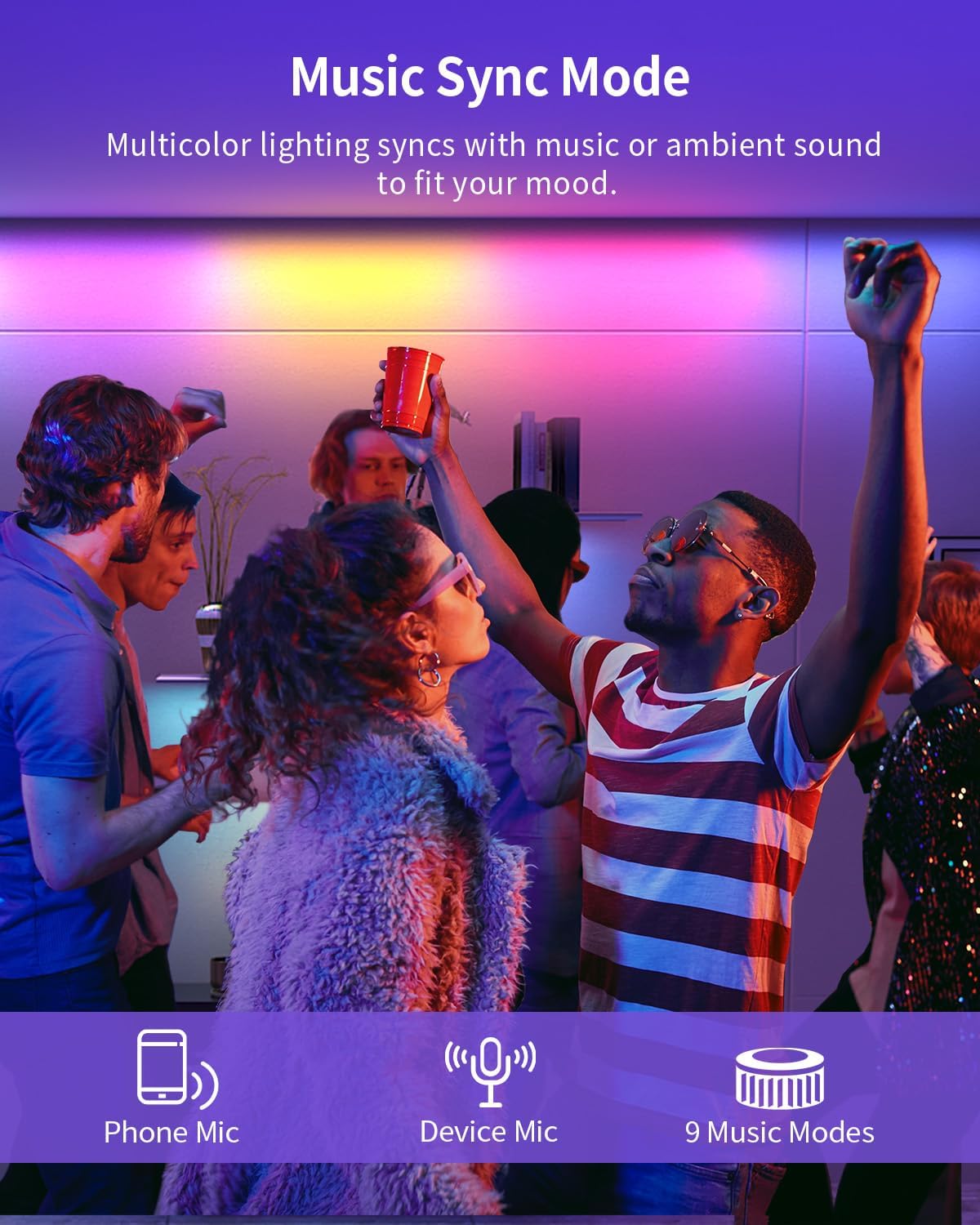 RGB+IC LED Strip Lights, Smart Bluetooth LED Light for Bedroom, Color Changing LED Strips with 44 Scene Modes(6.6ft)