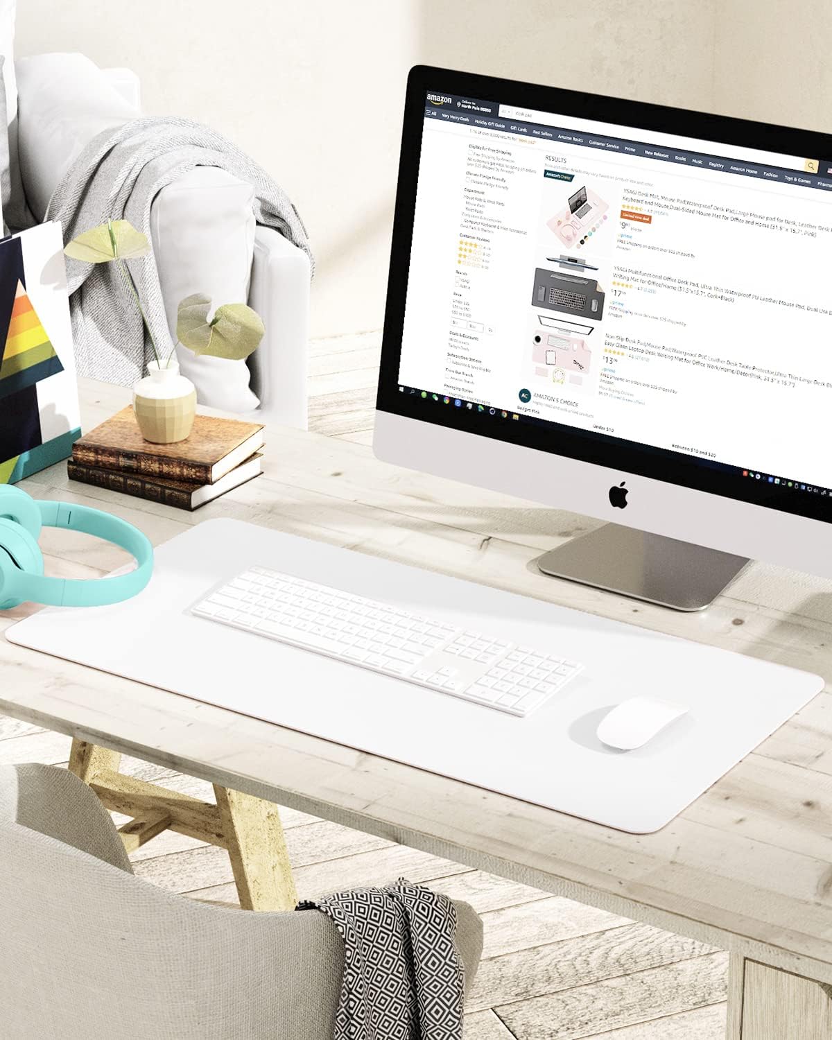 YSAGi Non-Slip Leather Desk Pad, Waterproof Laptop Computer Desk Keyboard Mat, Table Protector Blotter Mat, Large Mouse Pad for Office/Work/Home/Decor(White, 31.5" x 15.7")