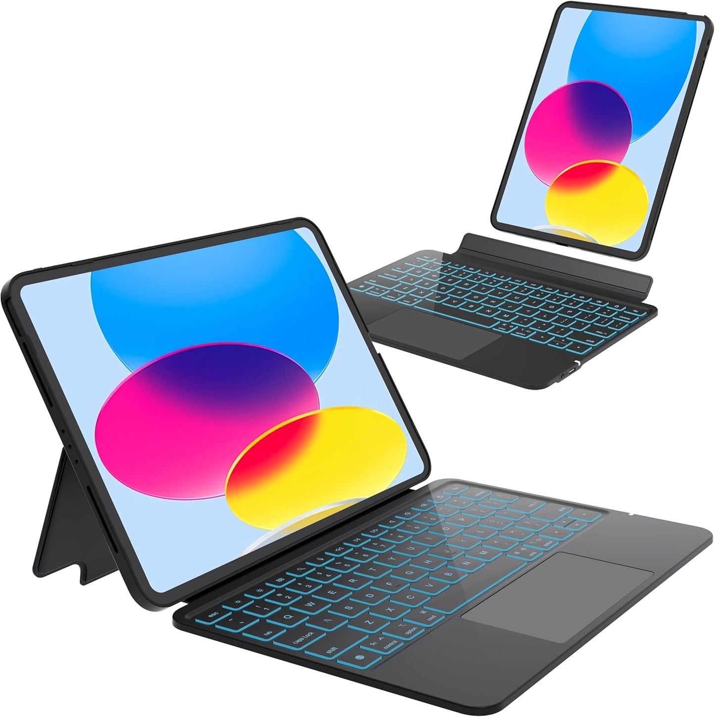 Keyboard Case for iPad 10th Generation (10.9" 2022) and iPad 11th (A16, 2025), Magnetic Detachable Wireless keyboard for ipad 10th generation with 7 Color Backlight, Multi-Touch Trackpad(Black)