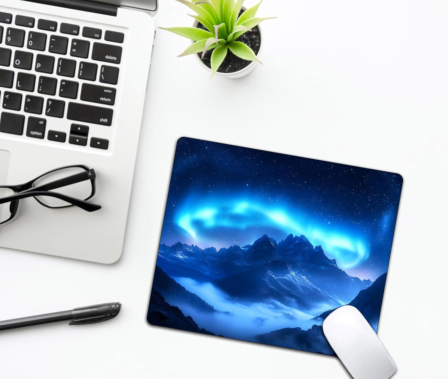 Blue Aurora Mountains Mouse Pads for Desk, Portable Wireless Computer Mouse pad Small Design with Women, Non-Slip Rubber Base Laptop Mousepad 9.5" x 7.9" Smooth Surface for Office & Travel