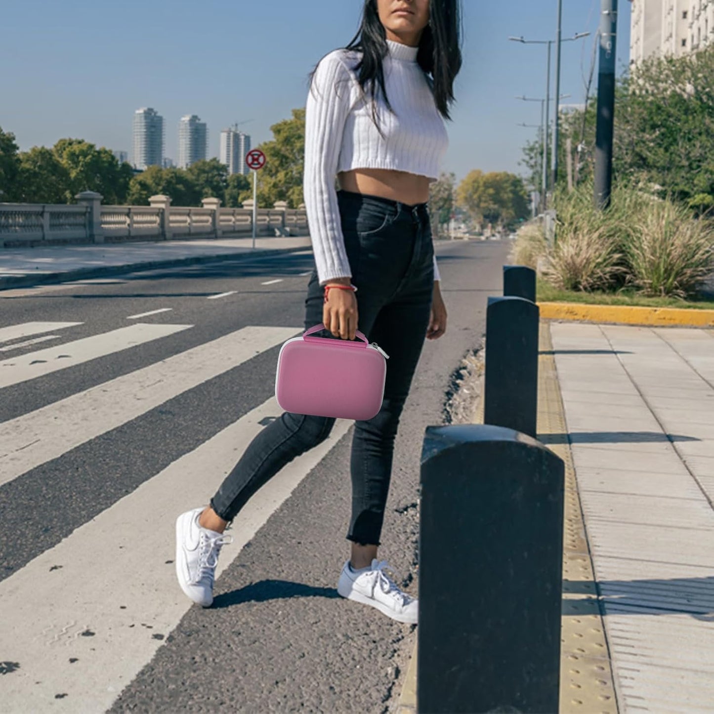 Case Compatible with Phomemo M110 Label Maker - Portable Mini Bluetooth Thermal Label Maker Carrying Storage Bag for Printer Labels, USB Cable and Accessories - Pink (Box Only)