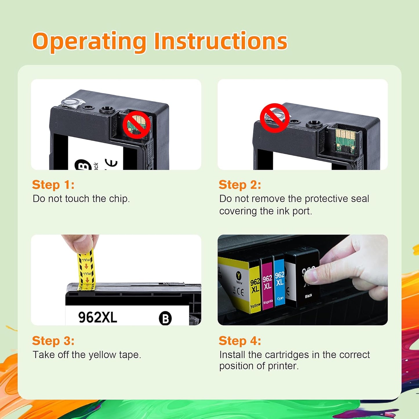 962XL 962 Ink Replacment for HP 962XL Ink Cartridges Combo Pack for HP Ink 962XL Black and 962 Color Combo Pack High Yield Work with Officejet Pro 9010 9020 9015 Series Printers, 4 Pack