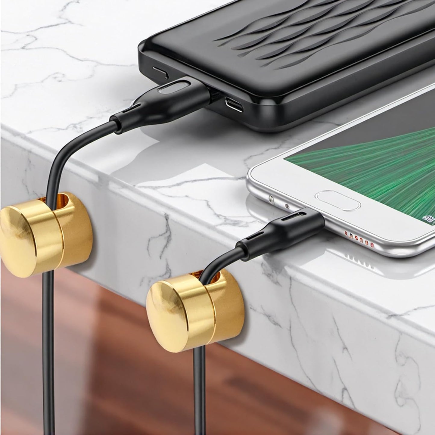 1 Sets Charger Holders for Cords, Gold Color Adjustable Cable Anchor Holders, Adhesive Metal Cord Clips, Cable Management Wire Organizers for Desk, Office, Nightstand