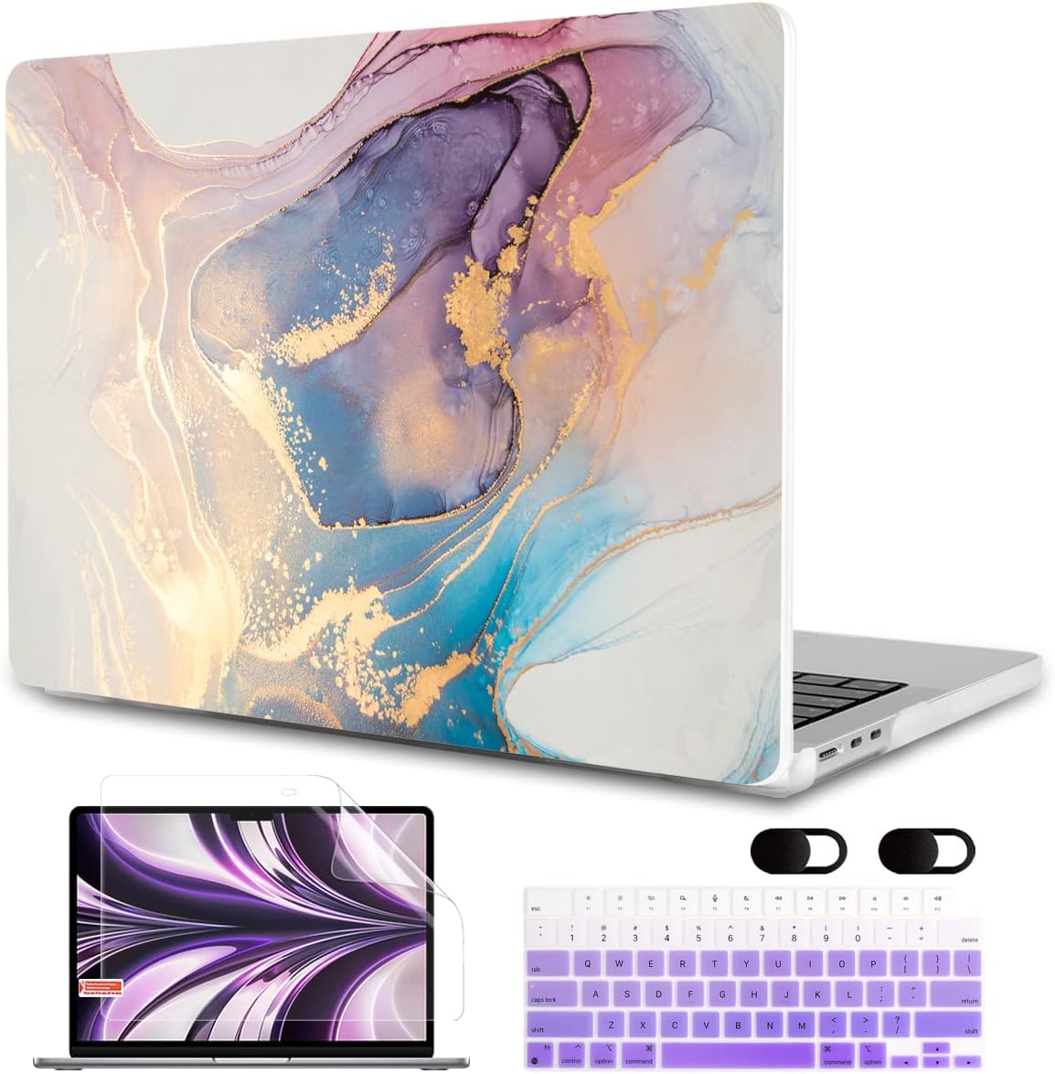 MEEgoodo Case for M4/M3/M2 MacBook Air 13.6 inch Case 2025 2024 2022, Fit Model A3240/A3113/A2681, Laptop Hard Shell with Keyboard Cover Compatible with MacBook Air 13 inch, Abtract Marble