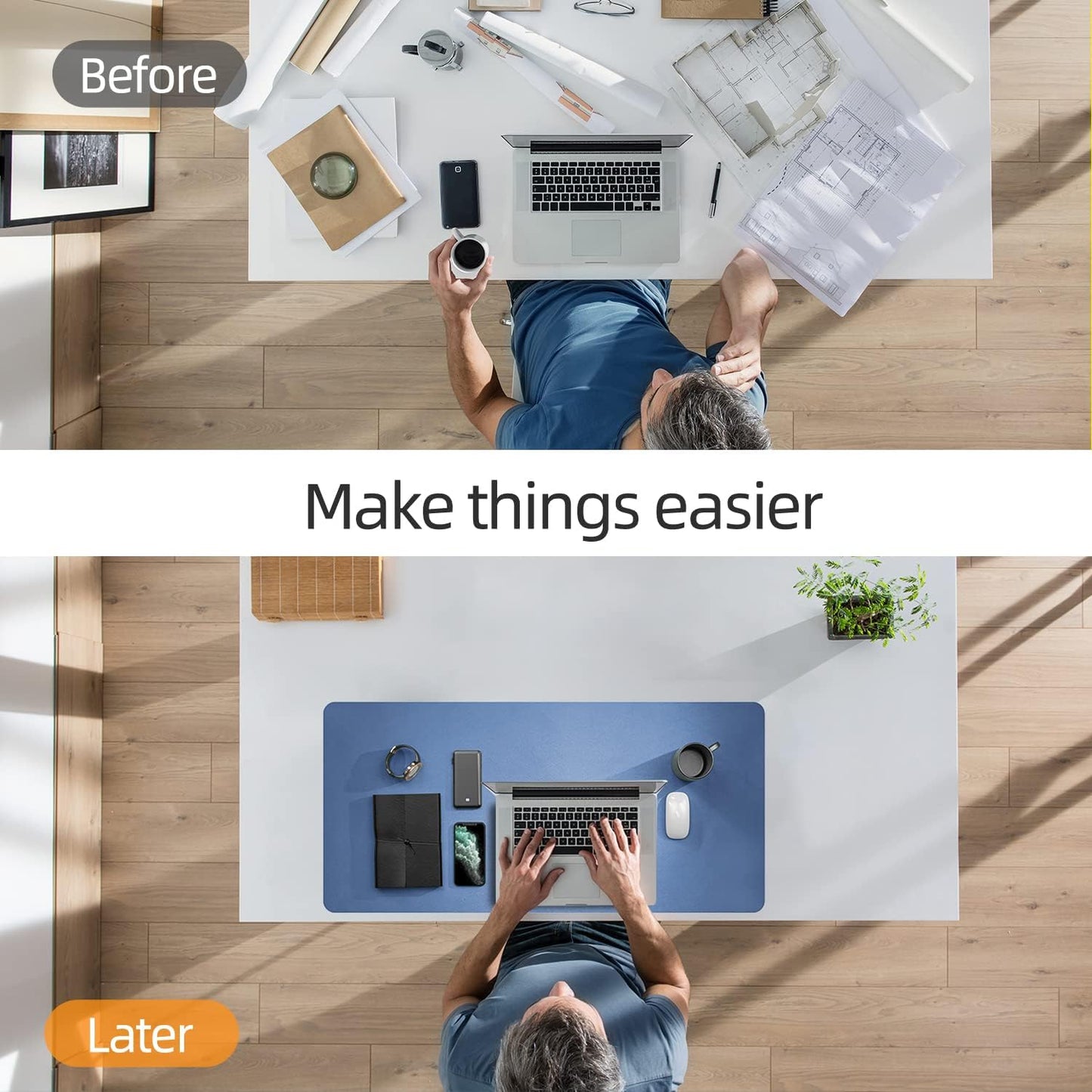 YSAGi Office Desk Pad, Desk Mat, 23.6" x 13.7" Ultra Thin Waterproof PU Leather Desk Blotter, Laptop Desk Pad Protector for Keyboard and Mouse, Desk Writing Pad for Office and Home (Azure Blue+Green)