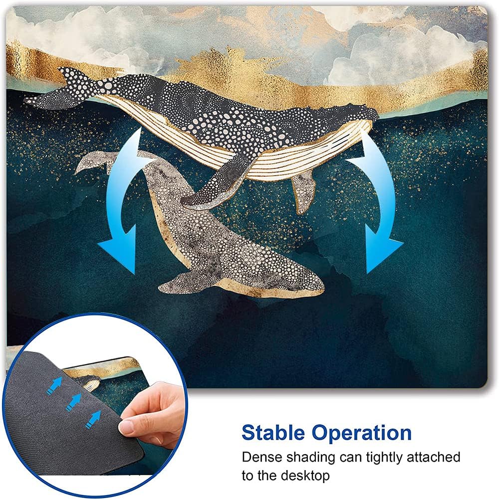 Whale Mouse Pad, Animals Art Mouse Pads, Mouse Mat Square Waterproof Mouse Pad Non Slip Rubber Base MousePads for Office Home Laptop, 9.5"x7.9"x0.12" Inch