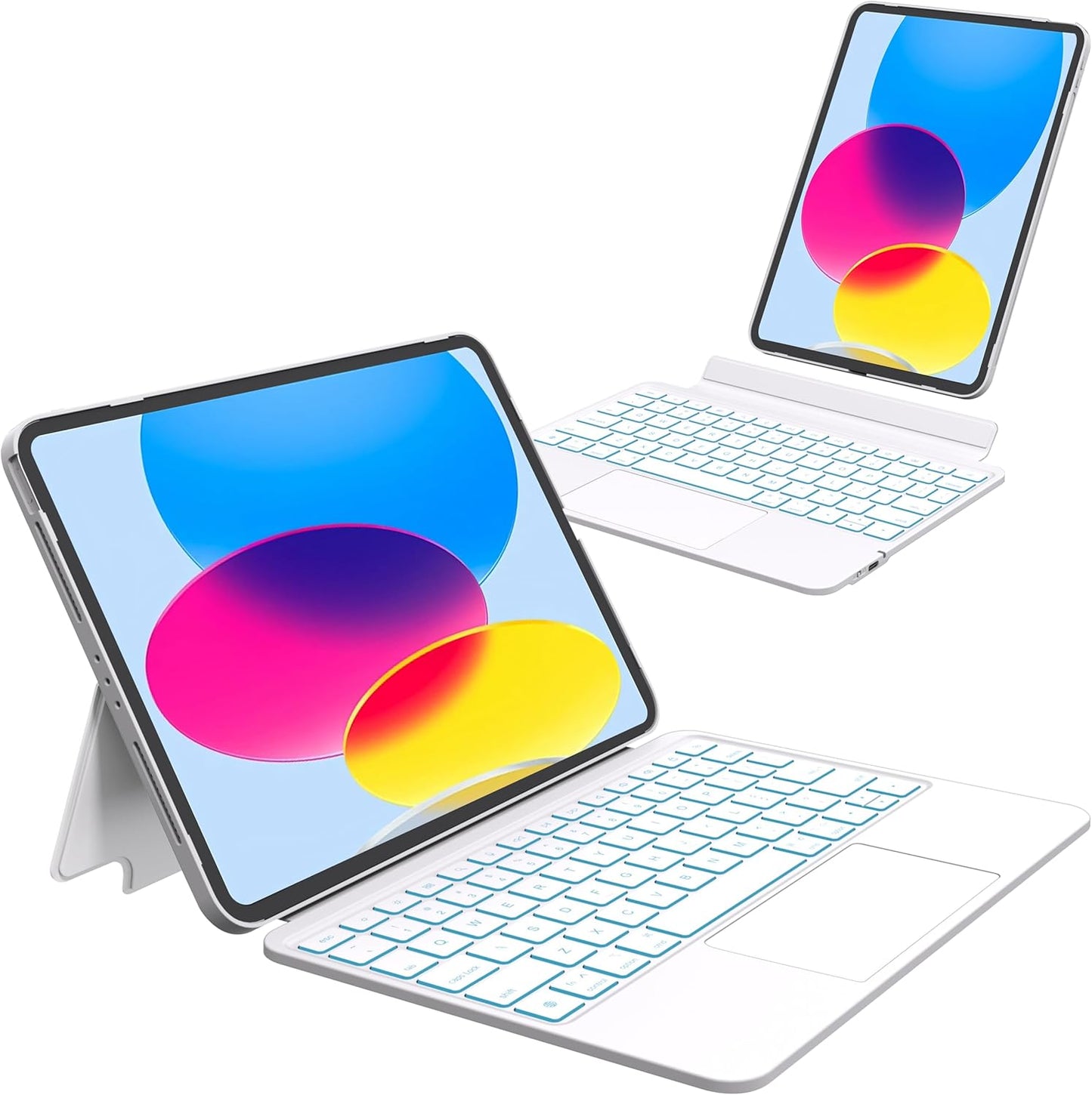Keyboard Case for iPad 10th Generation (10.9" 2022) and iPad 11th (A16, 2025), Magnetic Detachable Wireless keyboard for ipad 10th generation with 7 Color Backlight, Multi-Touch Trackpad(White)