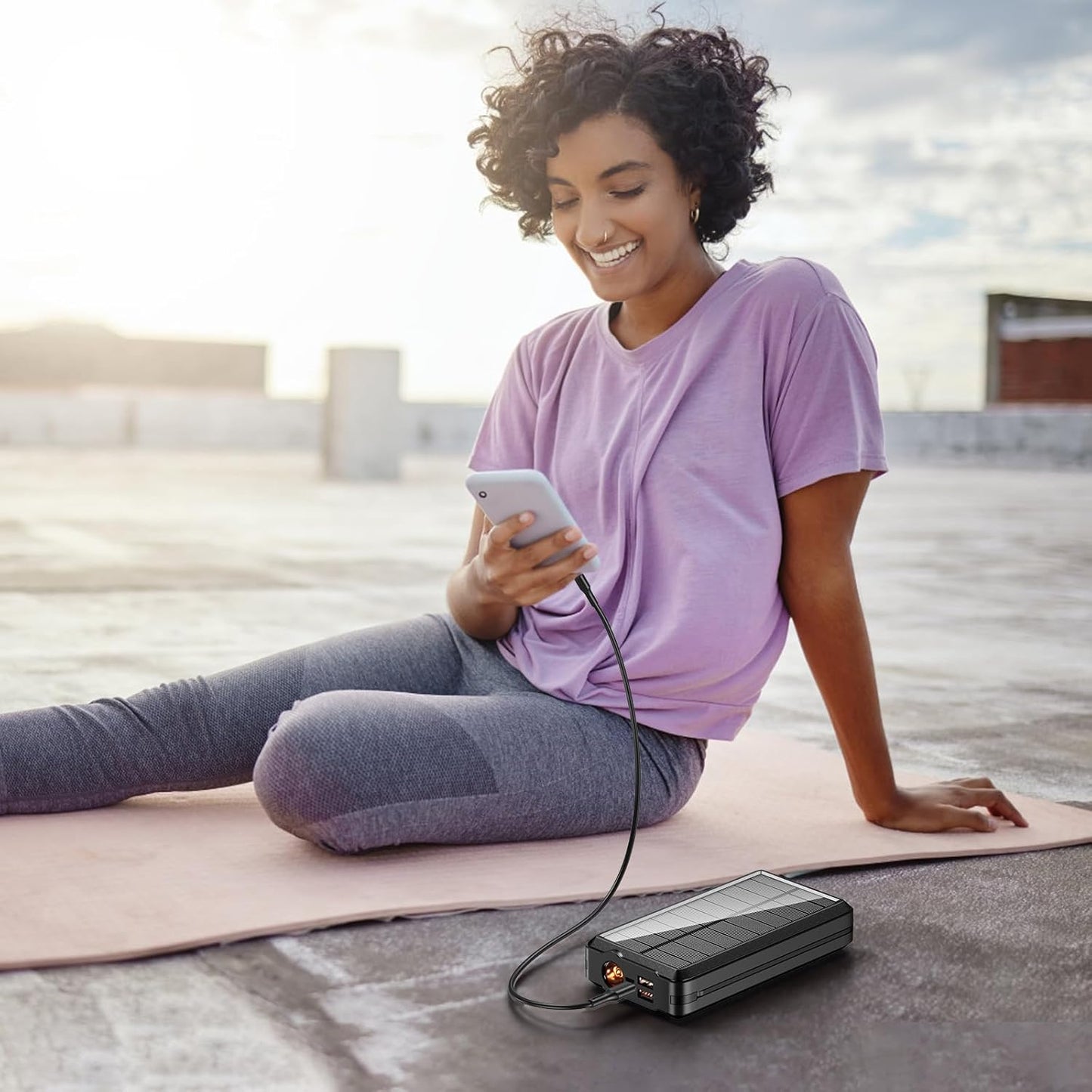 Solar Power Bank Portable Charger 52800mAh 5V/3A Fast Charging Battery Pack with Built in 4 Cables 2 Outputs & LED Flashlight for All Mobile Devices Camping Traver Outdoor