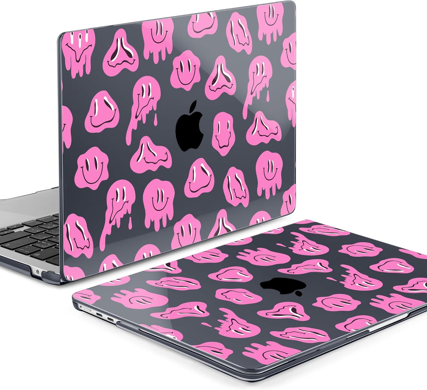 MEEgoodo Case for MacBook Air M4/M3/M2 13.6 inch 2025 2024 2022, Fit Model A3240 A3113 A2681, Compatible with MacBook Air 13 inch, Laptop Hard Shell Case with Keyboard Cover, Pink Groovy Emoji