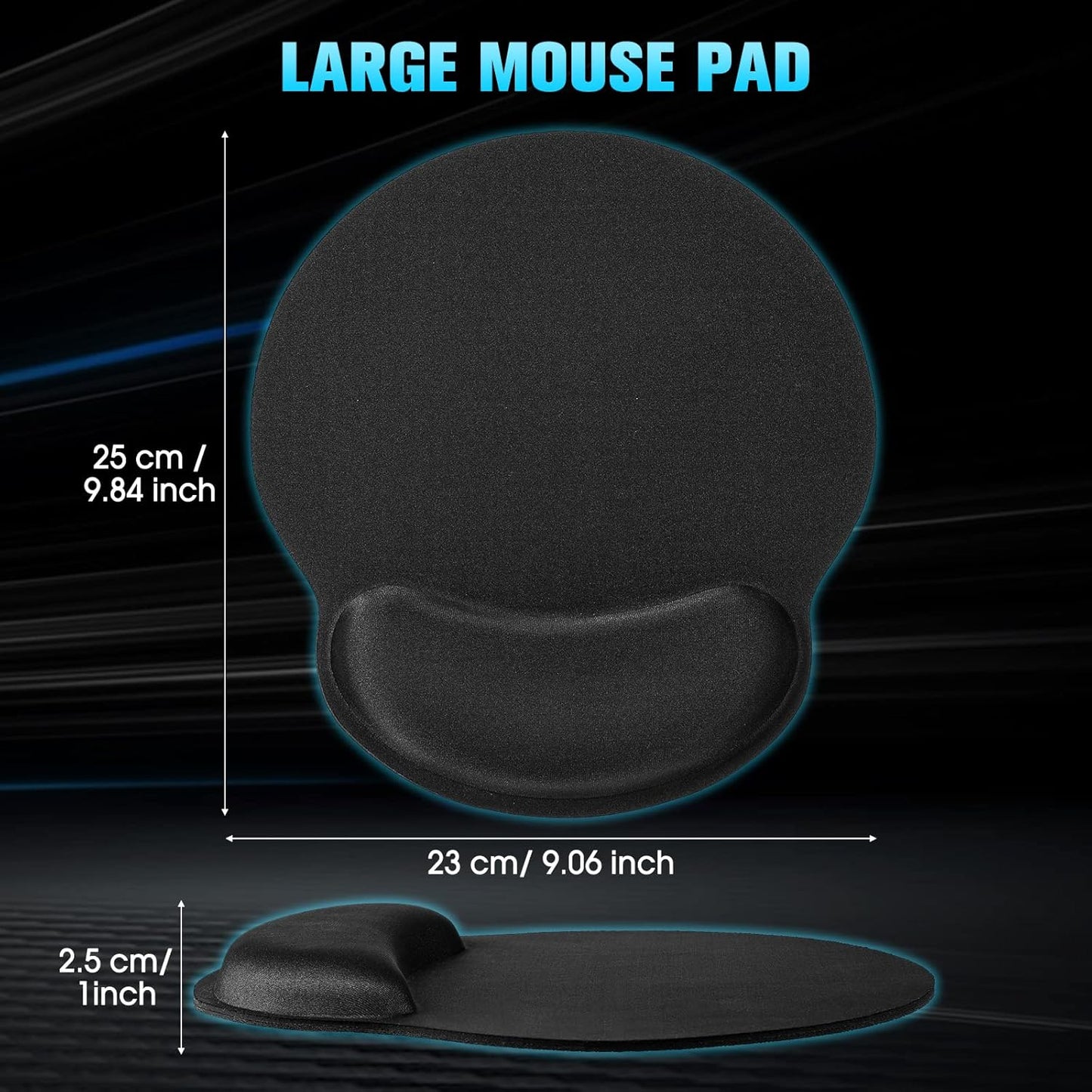 Yunsailing 8 Pack Ergonomic Mouse Pad with Wrist Rest Support Gel Memory Foam Mouse Pad Comfortable Computer Mouse Pad for Laptop Pain Relief Mousepad for Laptop, Computer, Gaming (Solid Black Style)