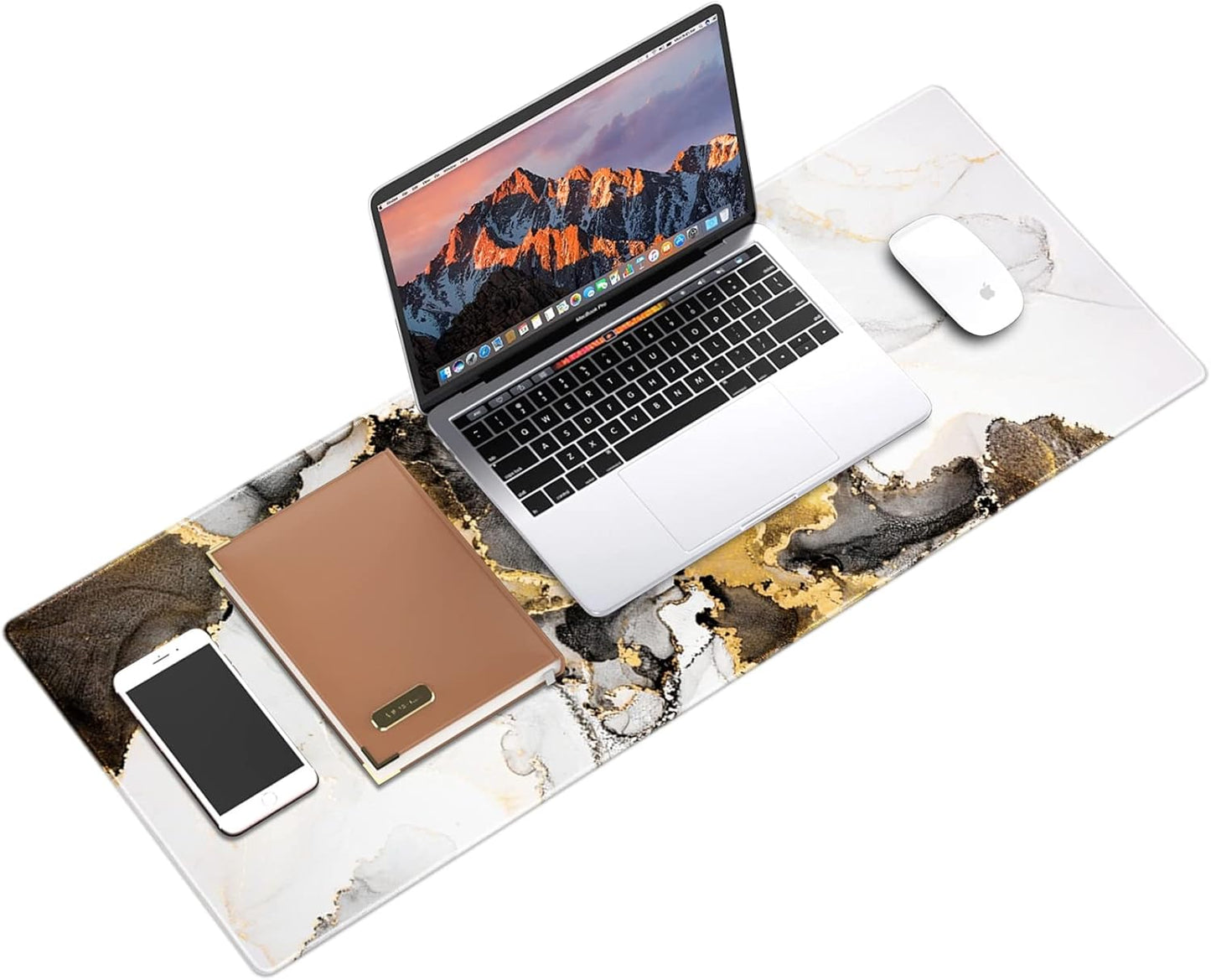 Galdas Large Mouse Pad XXL XL Large Mouse Pad Long Extended Mousepad Desk Pad Non-Slip Rubber Mice Pads Stitched Edges Thin Pad (31.5x11.8x0.12 Inch)-Ink White Gold Marble