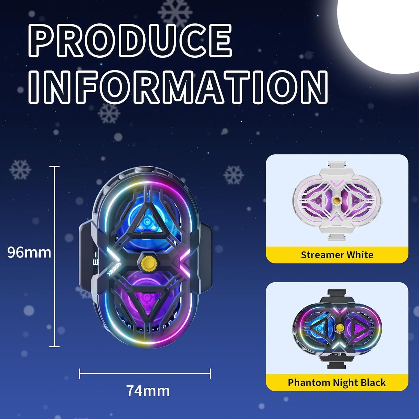 Cell Phone Cooler with LED, Cooling Power, Compatible with 2.5-3.5 Inch Wide Smartphones for Gaming, Live Streaming and Video Recording