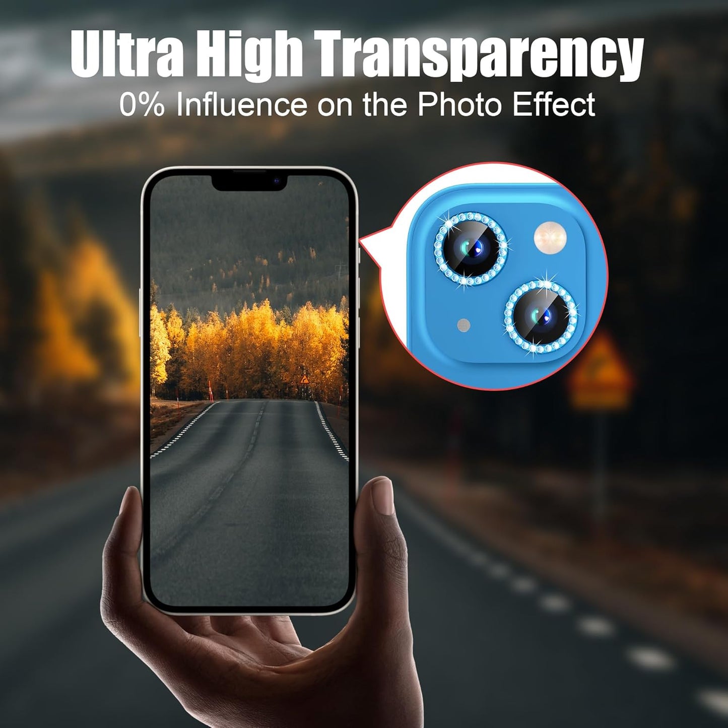 AGVEE 3+3 6 Pack for iPhone 15/15 Plus Camera Lens Protector, Bling Diamond & Bling Glitter Metal Ring 9H Tempered HD Glass Camera Protector Cover Film, Bling-Blue