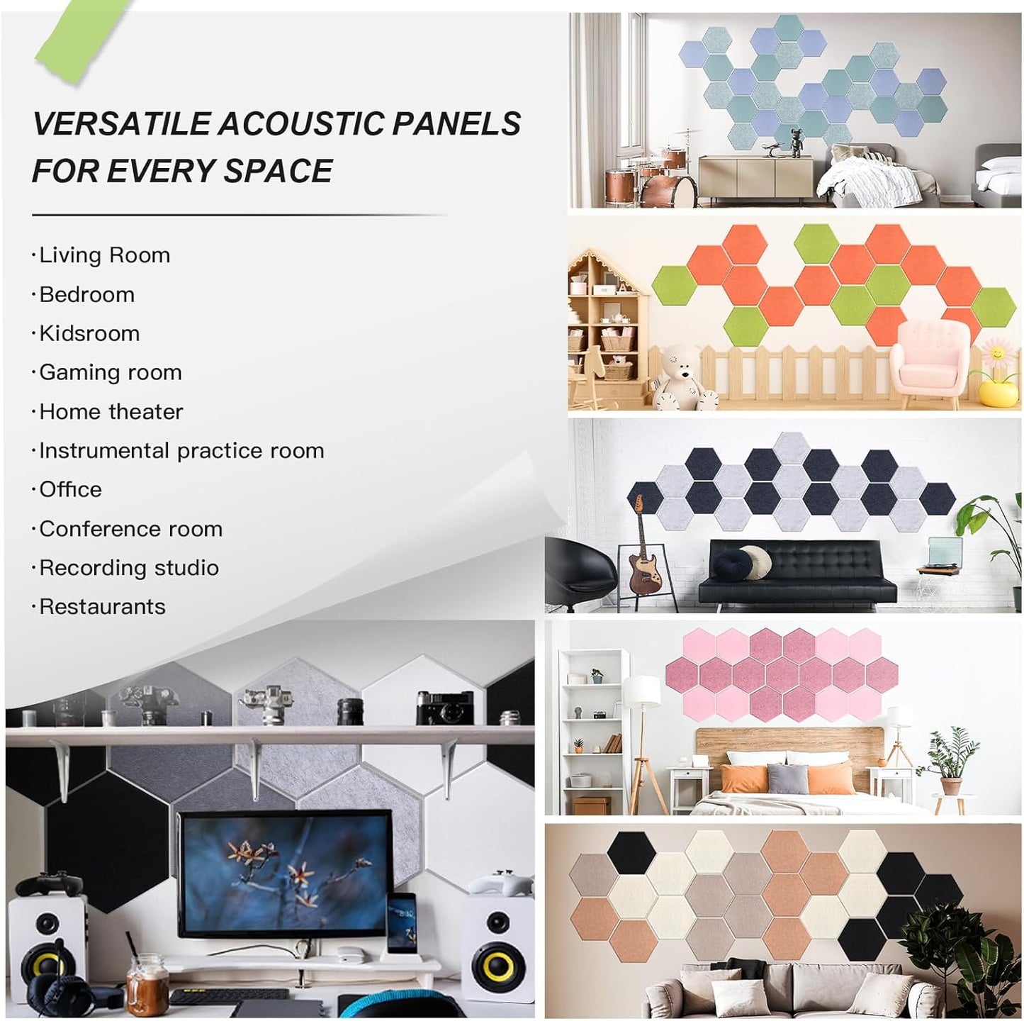 Mollywell Hexagon Acoustic Panels, High Density, Soundproofing, Decorative Noise Reduction Felt Wall Tiles for Studio, Office, Home (Silver Gray, Moon Gray, Black, White), 14x12x0.4 Inch