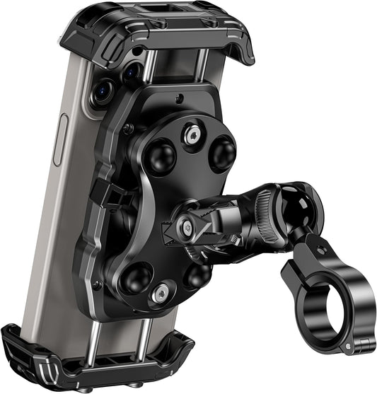 Kewig Motorcycle Phone Mount Holder with Vibration Dampener & Secure Lock, Anti-Shake Handlebar Cellphone Mount for Moto Bike Scooter ATV, Adjustable Phone Mount Fit 5.4-7.2'' Phone