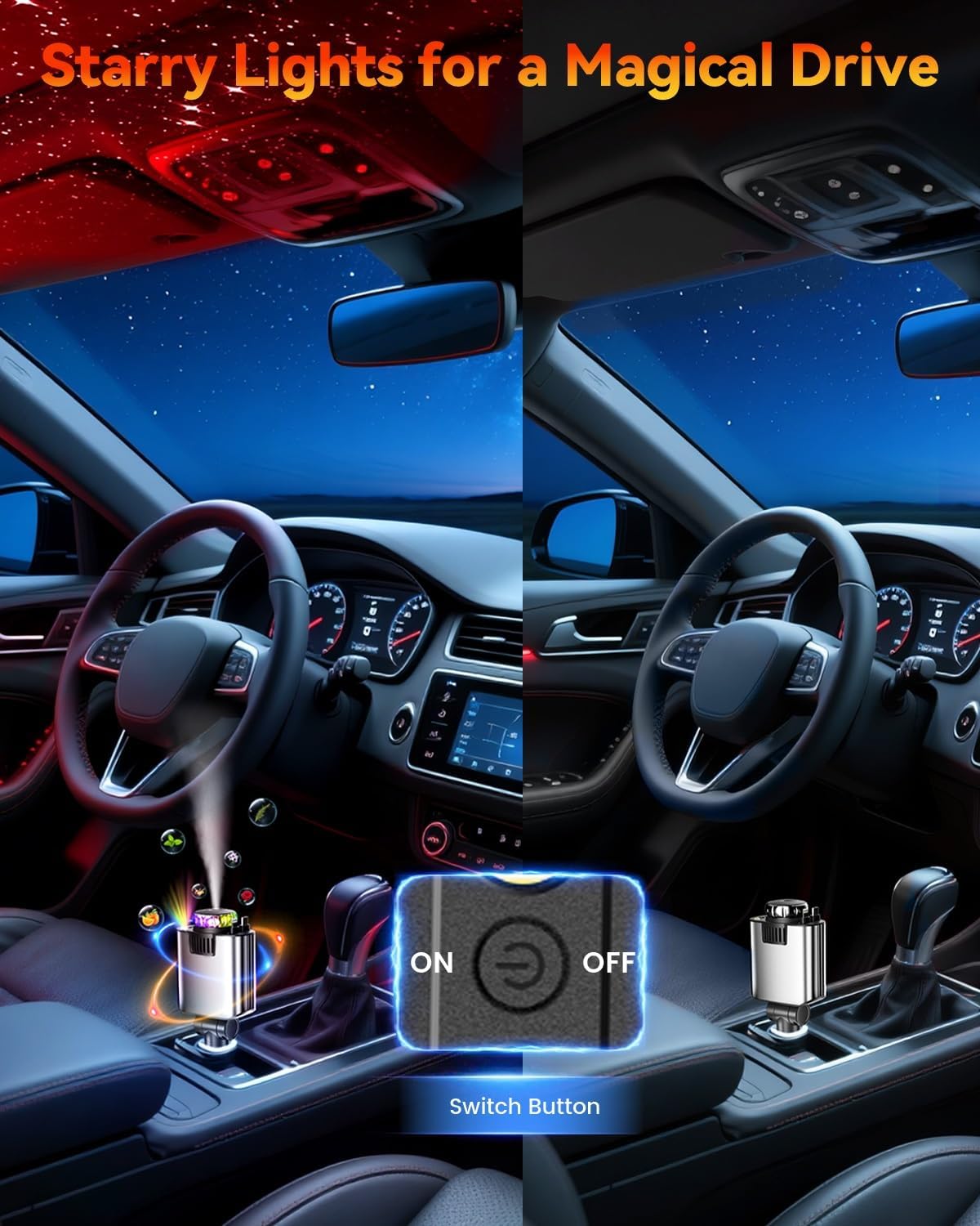 Retractable Car Charger with Air Freshener Diffuser & Star Lights,Multi Port Cigarette Lighter Adapter for iPhone Car Phone Charger USB-C/Type-C Fast Charging with 2 Retractable Cable,Car Aromatherapy