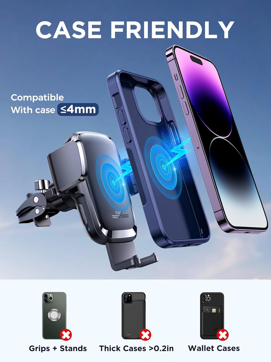 Wireless Car Charger, 15W Qi Fast Charging Auto Clamping Car Charger Phone Holder Mount, JOYROOM Cell Phone Holder Car Mount for iPhone 16 15 14 13 Pro Max Xs, Galaxy S24 Ultra, LG, Google