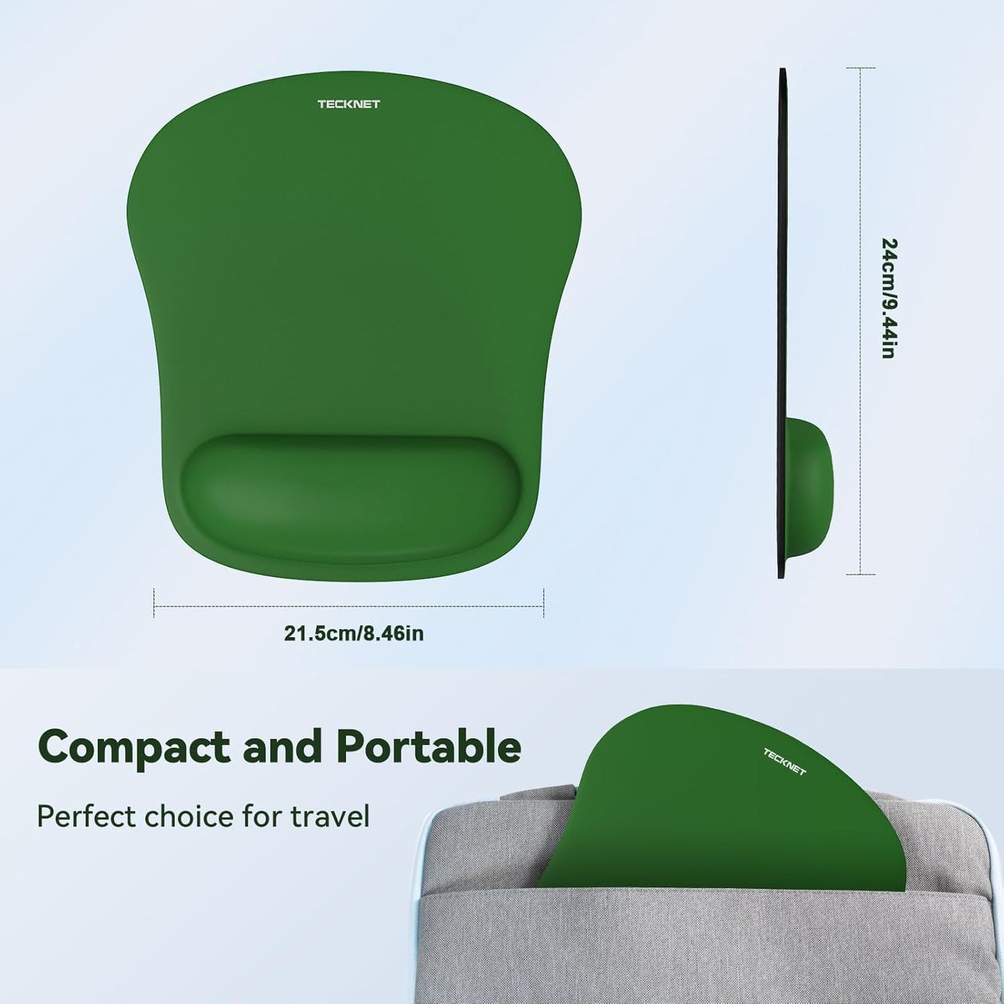 TECKNET 2 Pack Mouse Pad with Wrist Support, Ergonomic Gaming Mouse Pad Pain Relief, Portable Comfortable Mousepad for Computer, Laptop, Office, Home Non-Slip Base, Waterproof Surface - Green