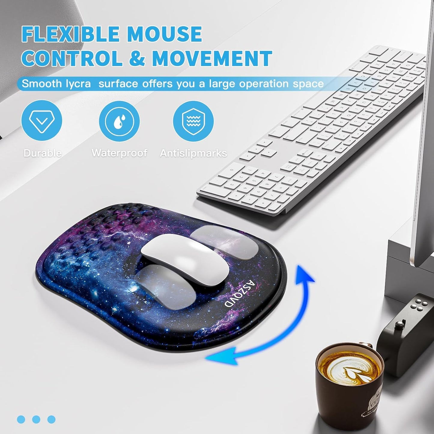 Mouse Pad with Wrist Rest, Ergonomic Mousepads with Wrist Support, Soft Lycra Fabric Memory Foam Office Desk Accessories for Comfort/Pain Relief/PC Gaming/Computer/Laptop (Purple Galaxy)