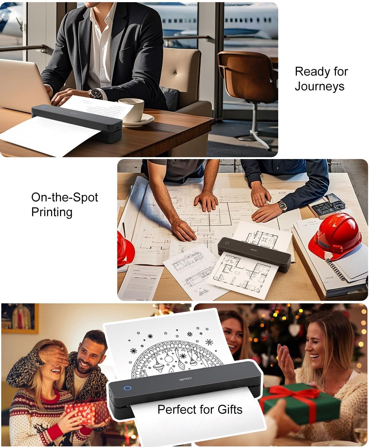 Inkless Portable Printer for Travel, 300DPI Wireless Thermal Printer Support 8.5" x 11" US Letter, A4, MT610Pro Small Bluetooth Printers Compatible with iOS, Android Laptop for Home Office Car, Black