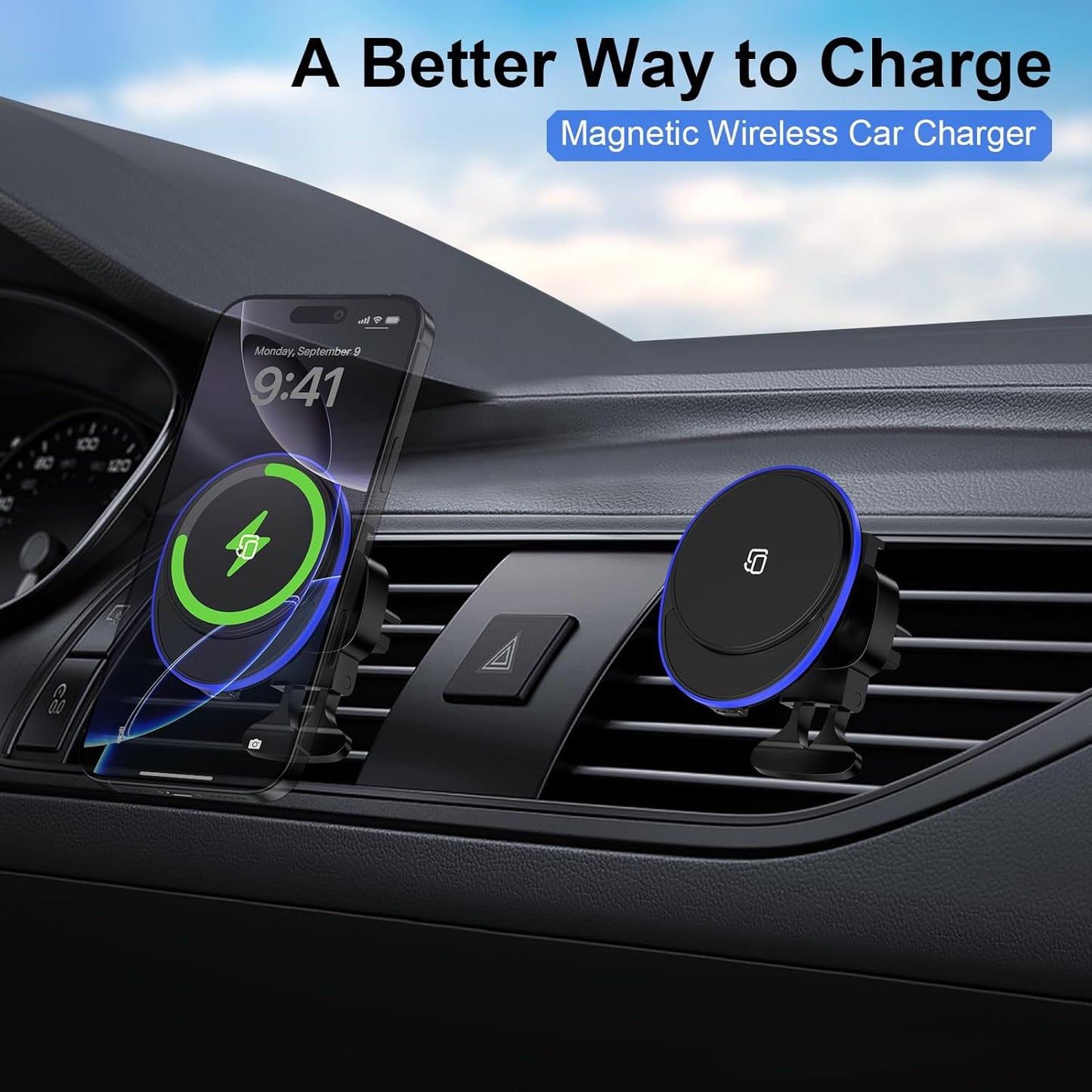15W Magnetic Car Mount Wireless Charger for Samsung Galaxy S25 Ultra Z Fold7 Flip7 S24 FE S23 Plus S22 S21 MagSafe Wireless Charger Air Vent Auto Car Phone Holder for iPhone 16e 16 Pro Max/Plus 15 14
