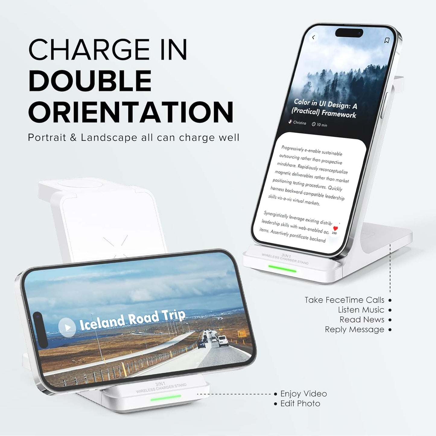 Wireless Charging Station, 3 in 1 Fast Wireless Charger Stand for Multiple Devices Apple Watch Ultra Series 10 9 8 7 6 SE 5 4 3 2, iPhone 16 15 14 13 12 11 Pro Max/Plus/Mini/X/XS/Max/XR/SE, Airpods