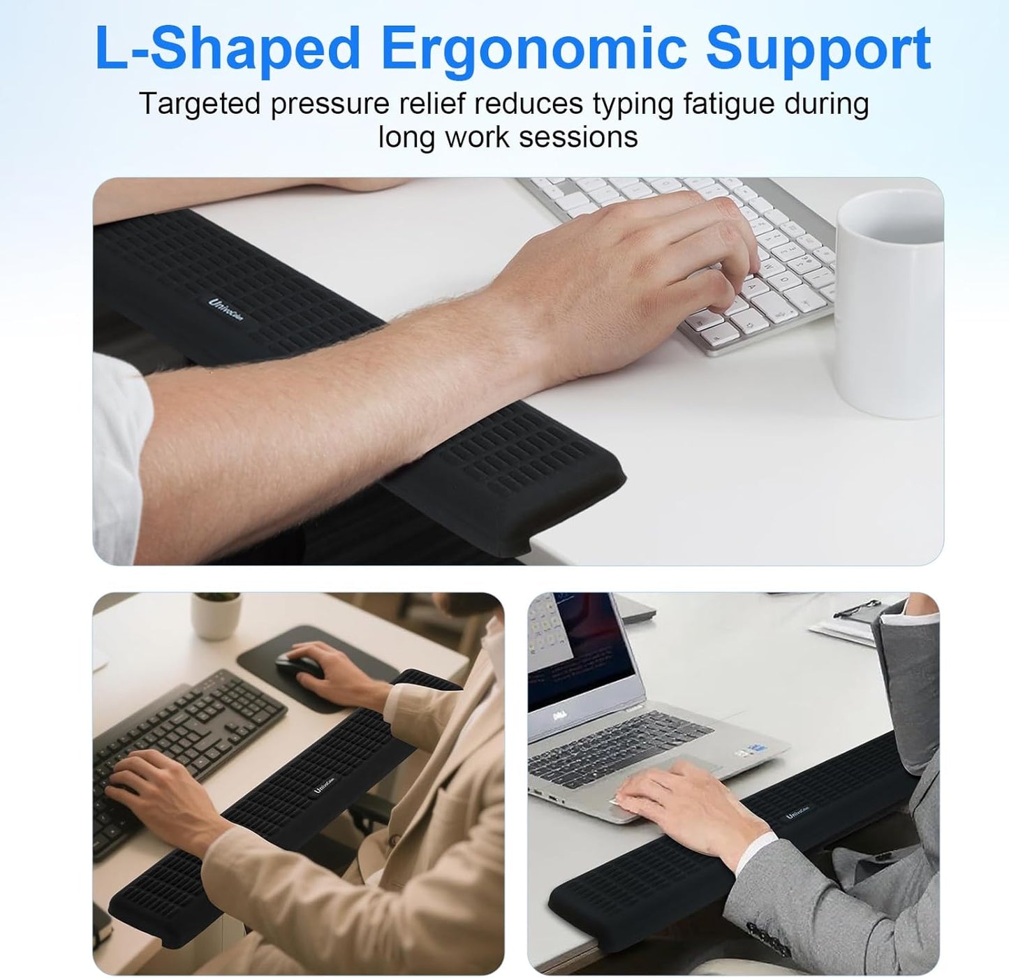 UnivoColors PostureUp L-Shaped Desk Long Wrist Rest Elbow, Non-Slip, Memory Foam, Desk Edge Support, Ergonomic Design for Long-Hour Work (23.6 * 3.9 inch One-Piece Design,Pink)