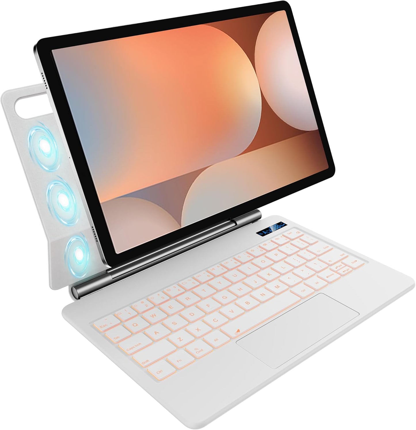 Keyboard Case for 12.4-inch Samsung Galaxy Tab S10+ Plus/S9+ Plus/S9 FE+ Plus/S8+ Plus/S7FE/S7+ Plus, 7 Colour Backlit, Multi-Touch Trackpad, Floating Magnetic Design, Battery Display, White