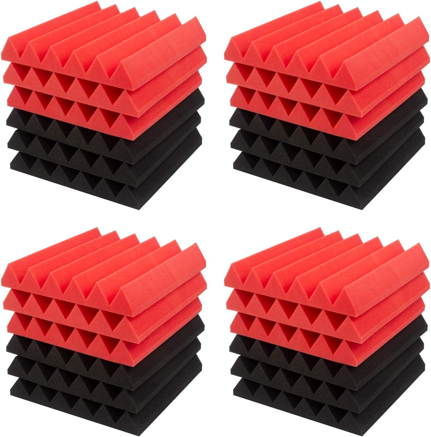 JBER 24 Pack Red and Charcoal Acoustic Panels Studio Foam Wedges Fireproof Soundproof Padding Black Wall Panels 2" X 12" X 12"…