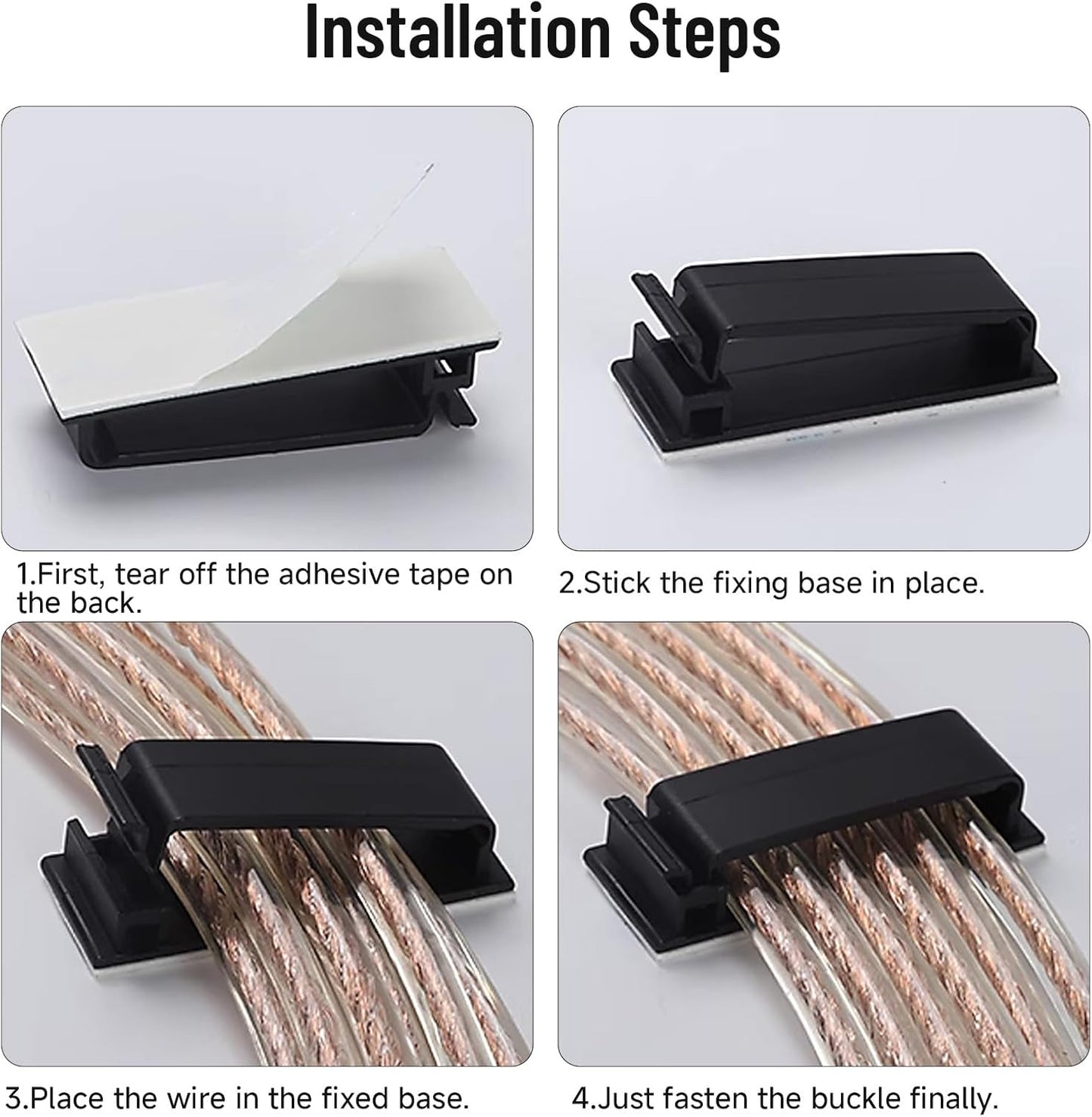 Adhesive Cable Clips Holder, Outdoor Light Clips, Black Cord Wire Clips, Sturdy Nylon Cord Wall Finisher Wire Clamp for Home, Car, Office Desk Wire Management (Black, XL-80 PCS)