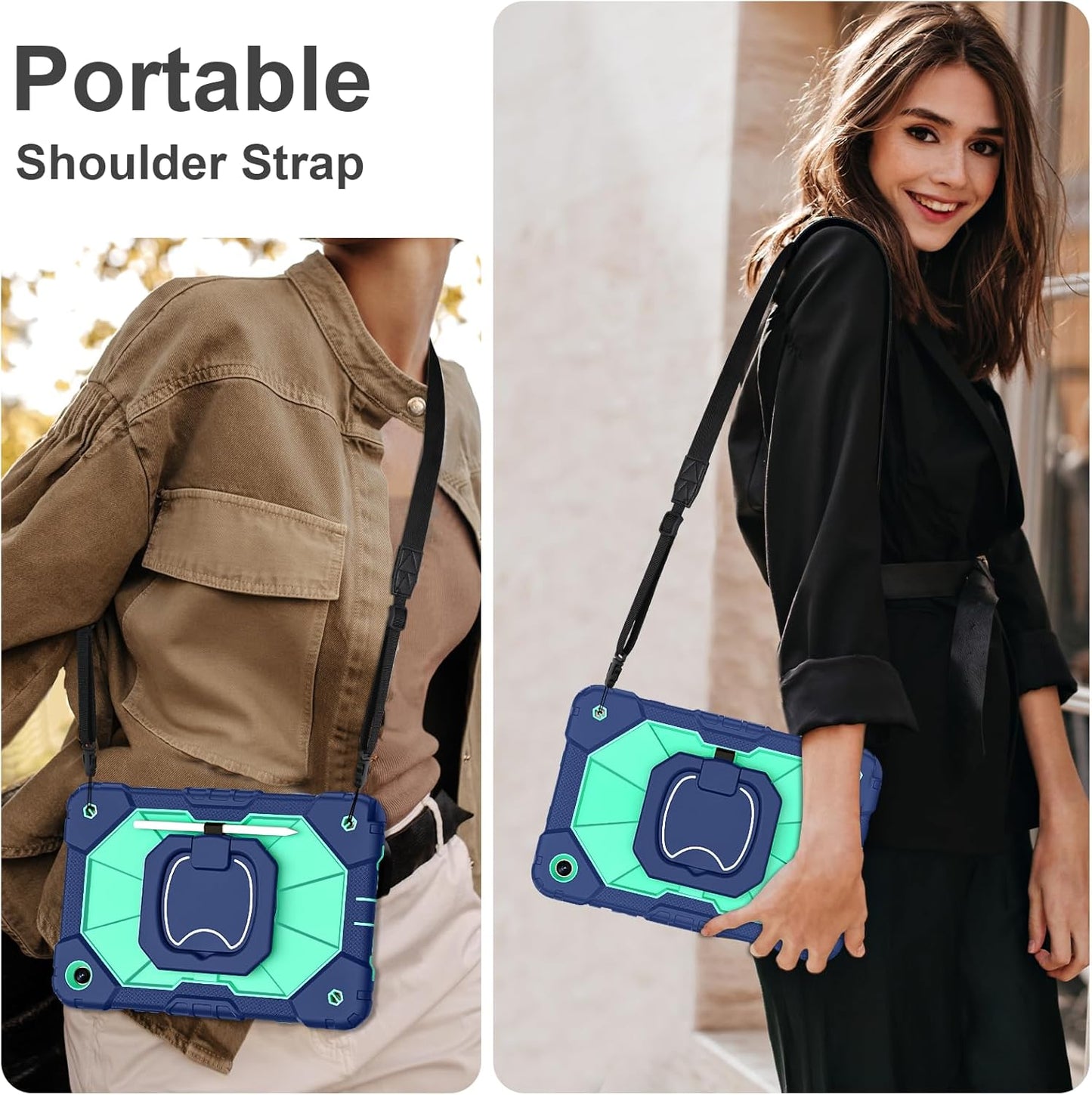 for Galaxy Tab A9 Plus Case 11 Inch, Rugged Case for Samsung Galaxy A9+ Tablet with Screen Protector 360 Rotating Stand Shoulder Strap Pen Holder, 2023 Model(SM-X210/X216/218), Navy Mint