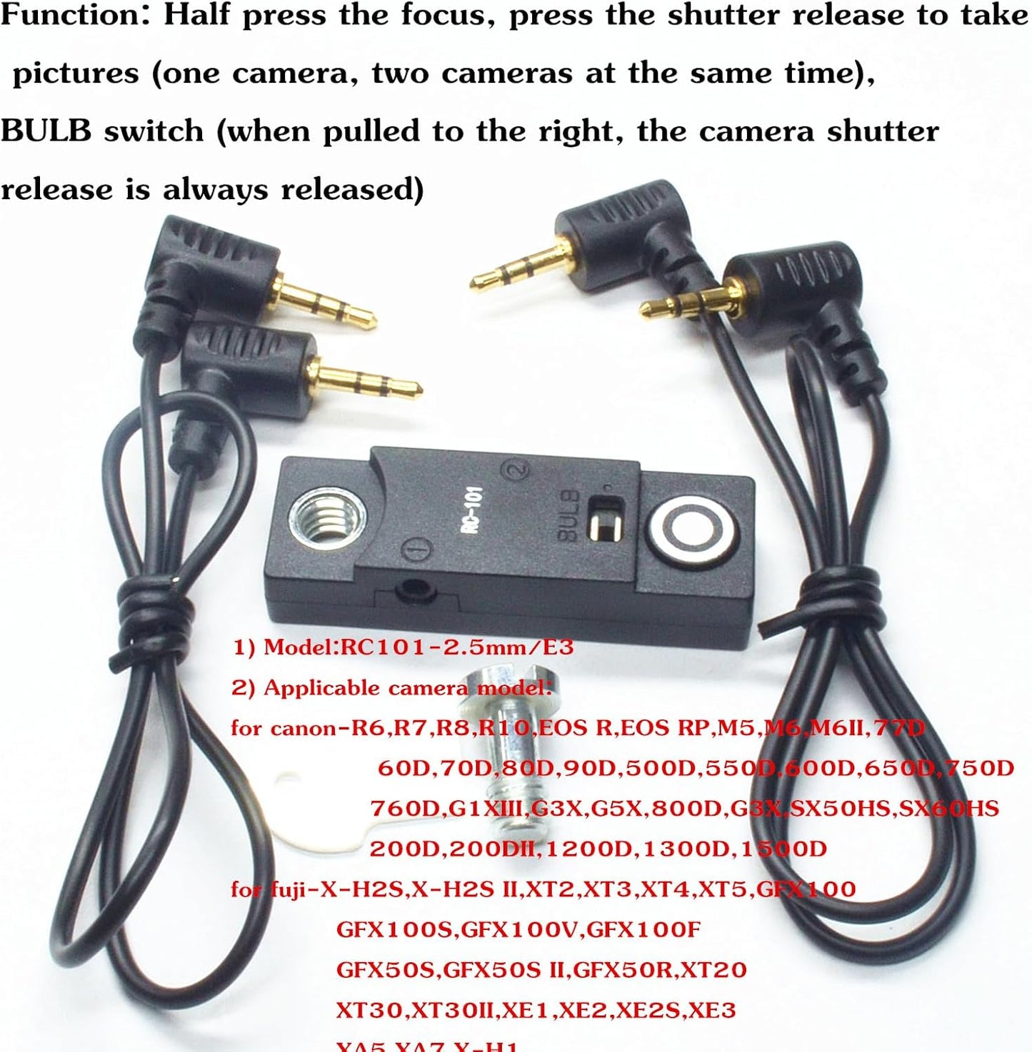 for Fuji/Canon Camera Cable Universal Iron cage Handle Shutter Release Accessory Shutter Cord RC101-E3/2.5mm Remote Control xt2 xt3 xt4 xt5 gfx50/50r/50s/100/100s can80d 90d r8 r10 650d 800d