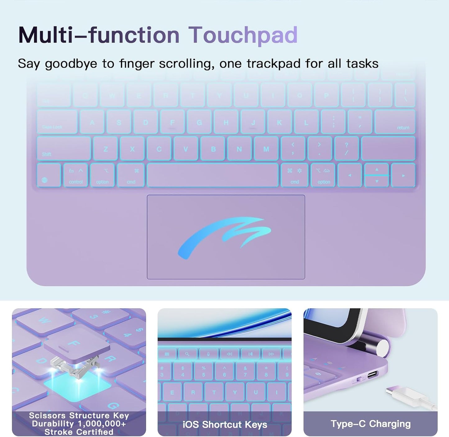 for iPad Air 13 inch Case with Keyboard (M3,2025 / M2,2024), iPad Pro 12.9 (6th/5th/4th/3rd Gen) Magic Keyboard, Springy Backlit Keys, Stain-Resistant Surface, Multi-Touch Trackpad, Purple