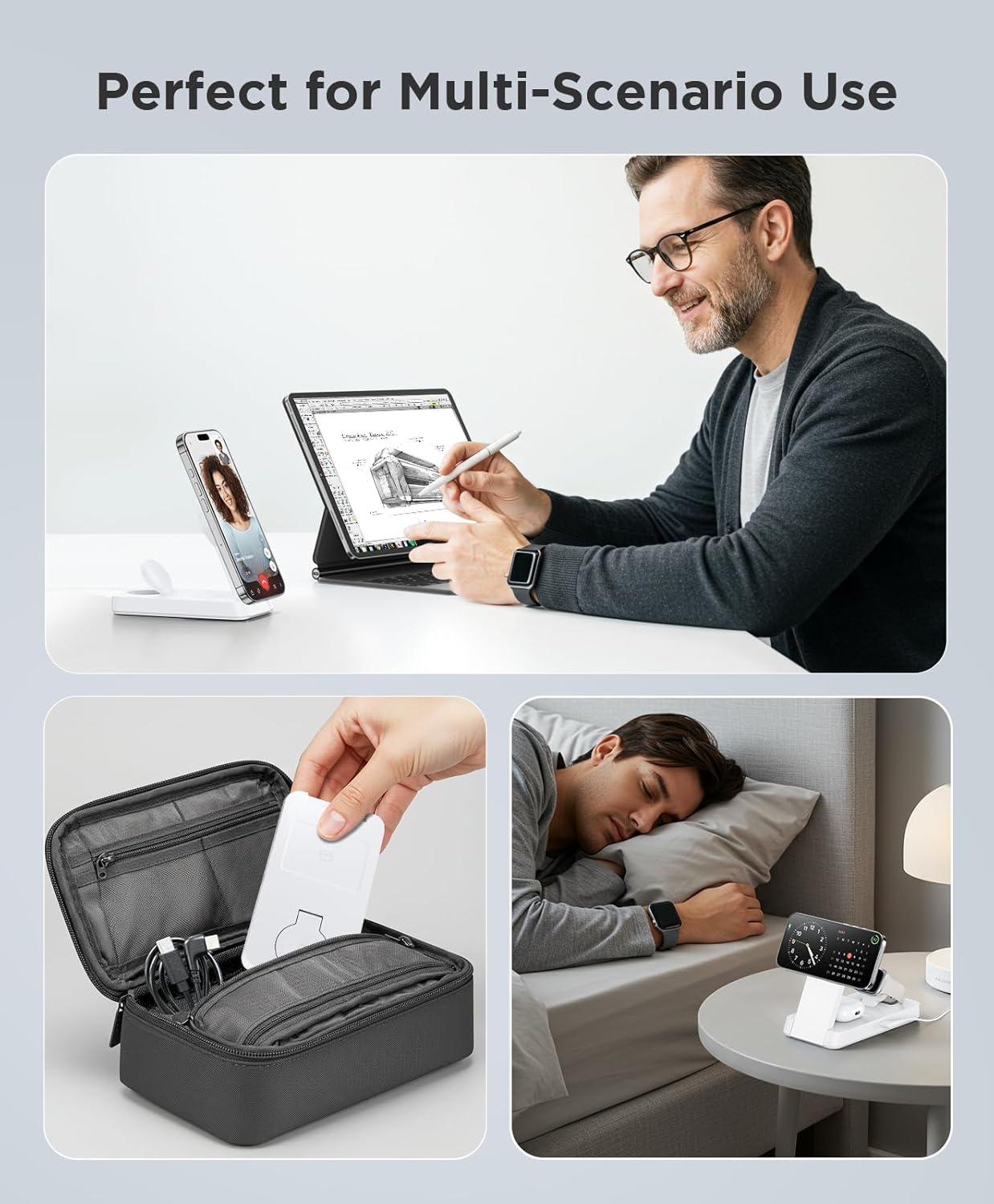 3 in 1 Magnetic Wireless for iPhone Charging Station: Foldable Portable Charger for iPhone 16-12 Pro Max & Apple Watch & AirPods, for Apple Multiple Devices Charger for Home,Office&Travel