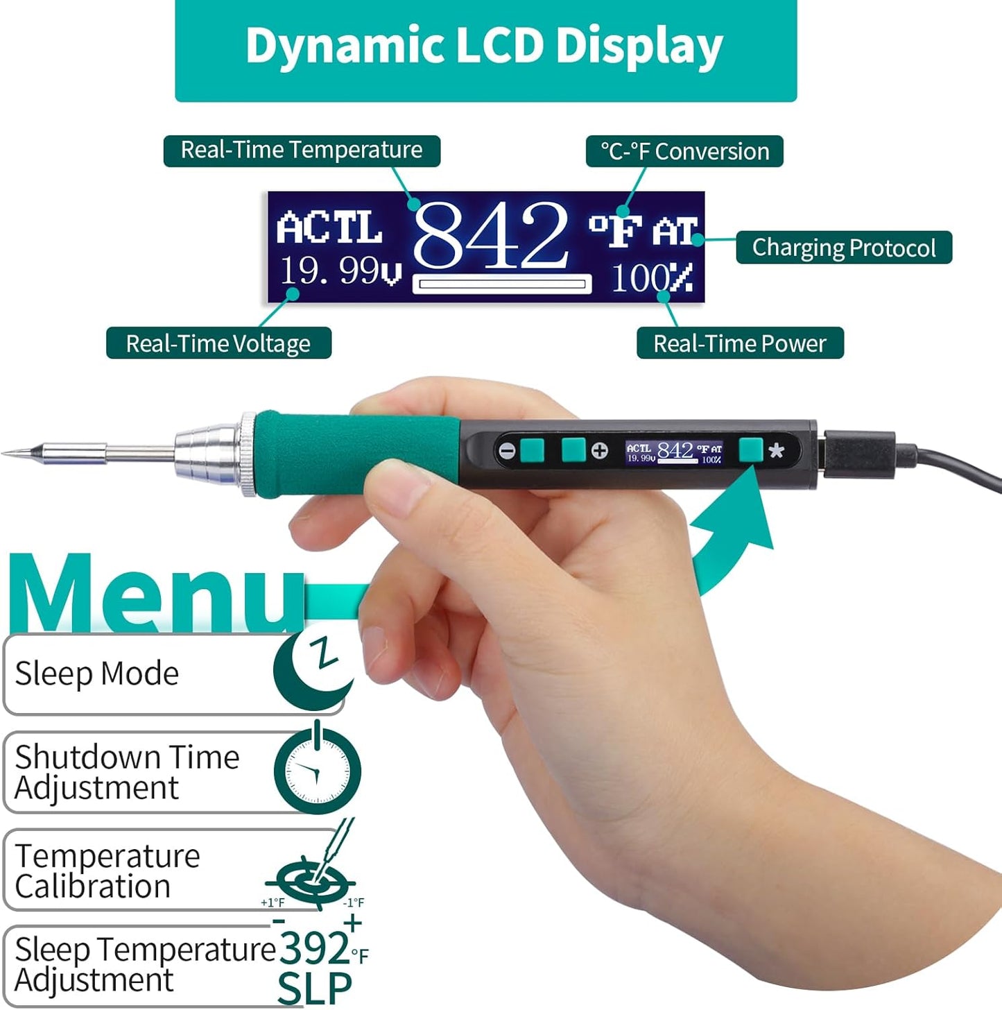 YIHUA 928D-IV Soldering Iron Pen Kit DC 65W Support PD QC, Type C Portable Soldering Station with 3 Tips, Solder Wire, Protective Cap