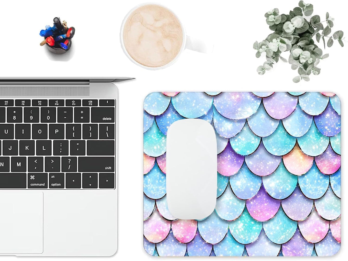 Mouse Pad, Cute Glitter Mermaid Scale Mouse Pads for Desk, 9.5" x 7.9" Non-Slip Rubber Base Computer Mousepad with Women, Portable Square Design for Wireless Mouse and Pad Laptop Office & Travel