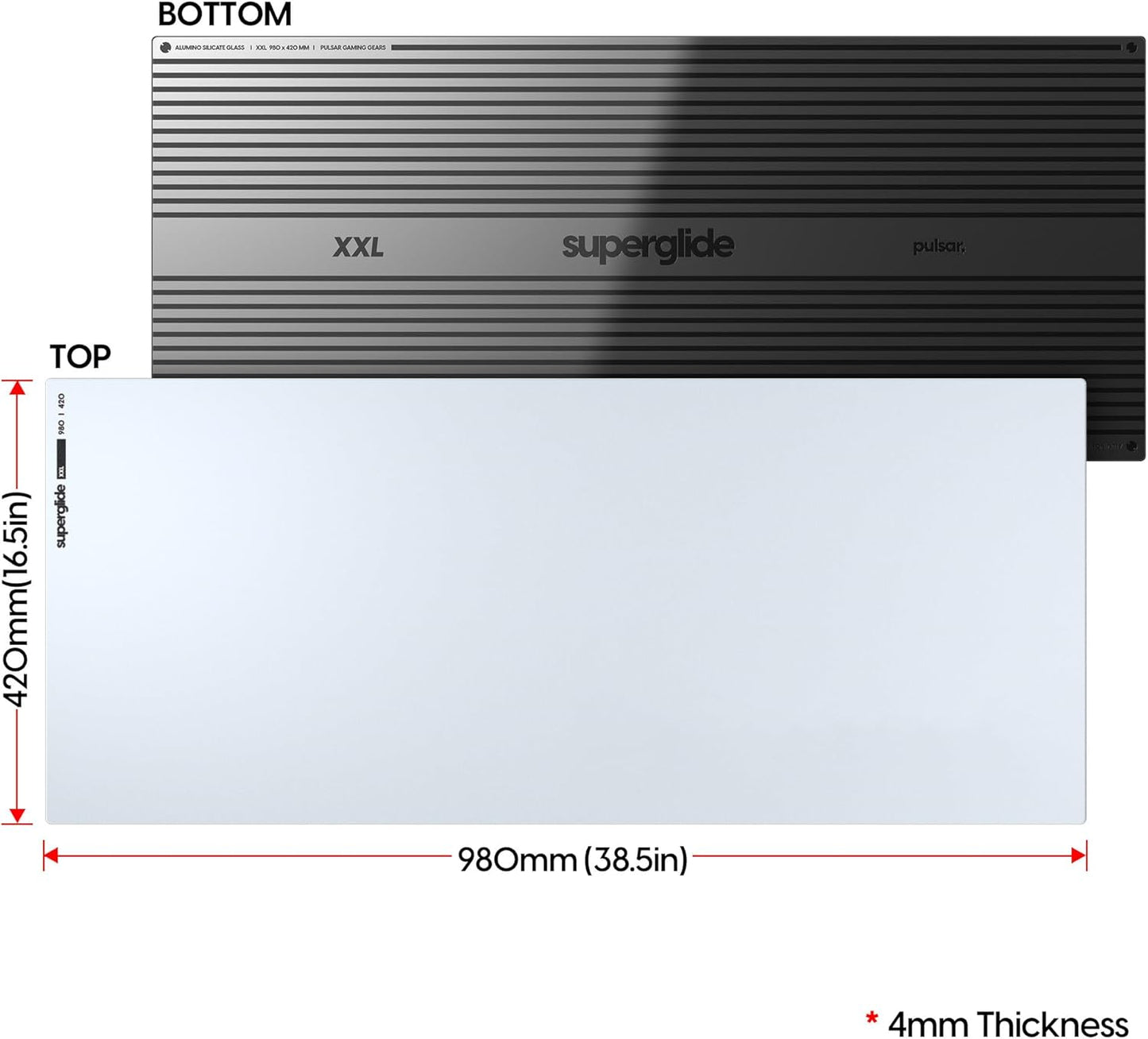 Pulsar - Superglide Premium Glass Mouse Pad XXL ALUMINO-Silicate Glass Surface Anti-Slip Fully Molded high-Density Silicone Rubber 38.5in x 16.5in (XXL, White)