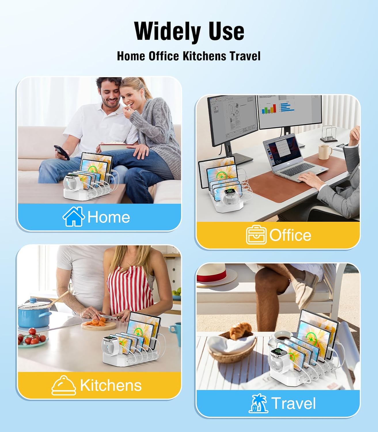 ππππ ππ©π π«ππππ Charging Station for Multiple DevicesγSmart IC Tech & Adjustable Dividersγ 6-Port USB Charging Dock Compatible w/iPhone/Android/MacBook/Tablet/Kindle & Other Electronic