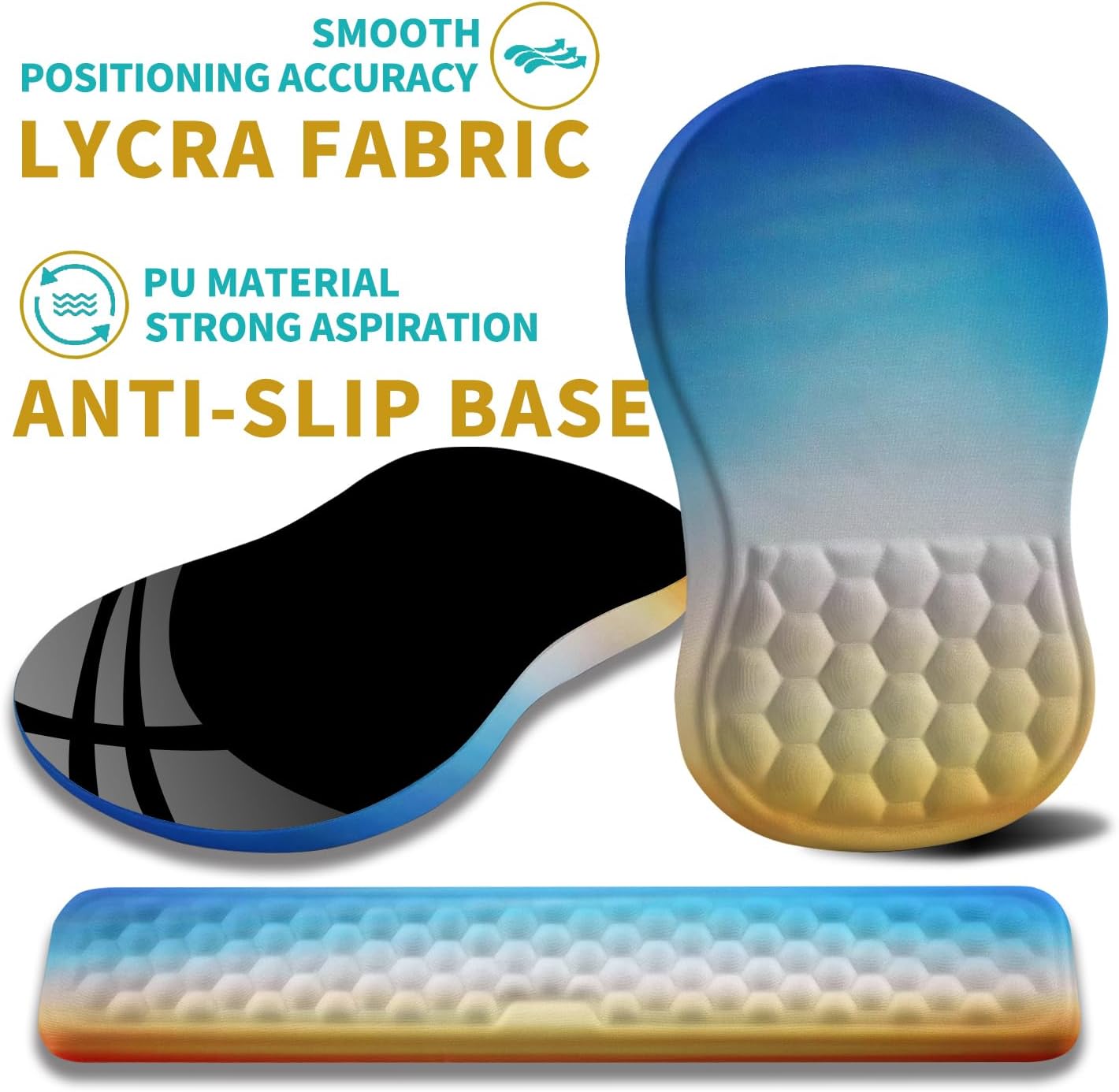 Hokafenle 2 in 1 Ergonomic Mouse Pad Wrist Support & Wrist Rest for Computer Keyboard Set, with Relieve Carpal Tunnel Pain Massage Bulge and Full Memory Gel Design (2In1 Set, Morning Sky)