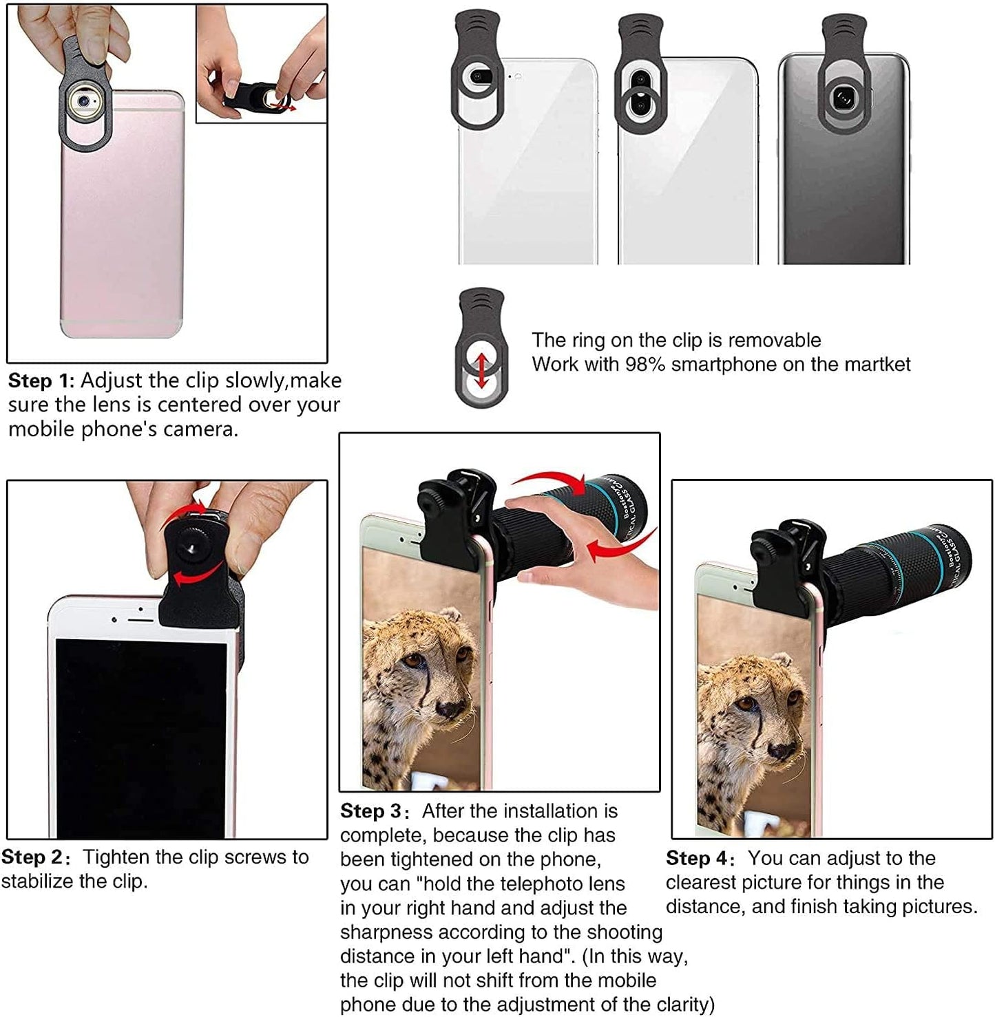 Phone Camera Lens Kit 10 in 1 for iPhone Samsung Pixel Android, 22X Telephoto Lens, 0.62X Super Wide Angle Lens&25X Macro Lens, 235° Fisheye,Kaleidoscopes, Starlight,Tripod,for Most Smartphone Black