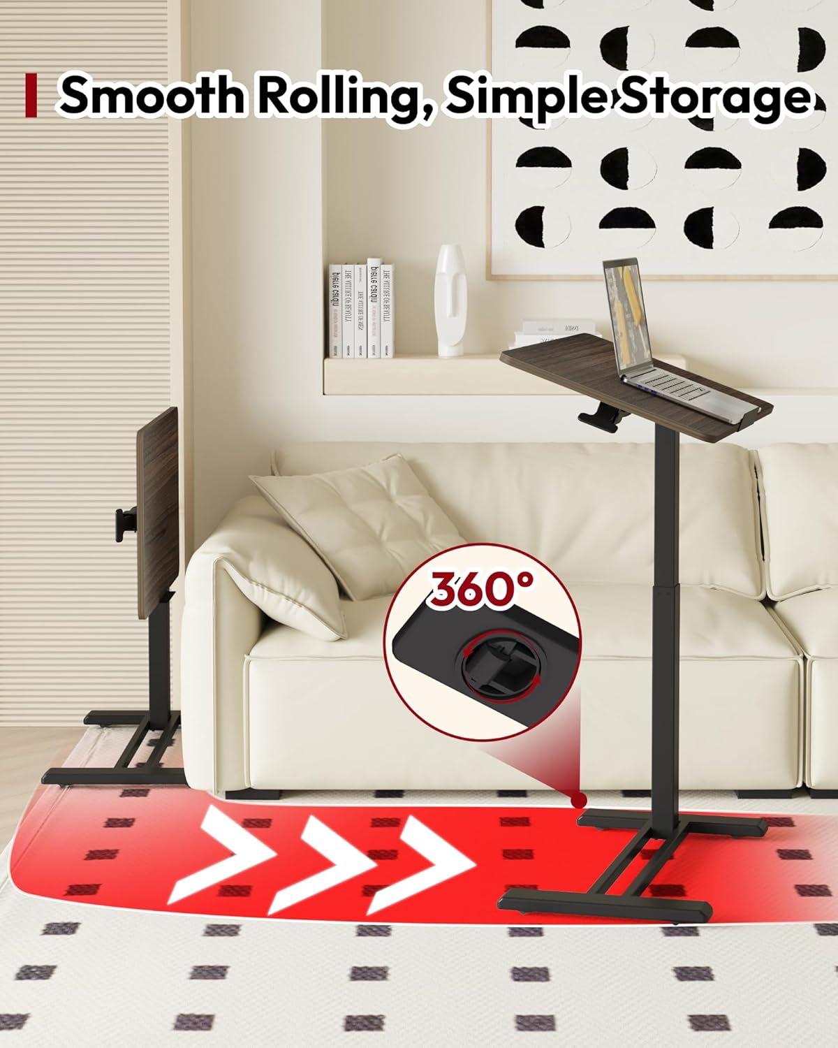 SANODESK Medical Adjustable Overbed Bedside Table with Casters 90° Tilt Top Pneumatic Mobile Rolling Laptop Computer Standing Desk Cart with Tray, Hospital and Home Use(31.5" W x 17.7" D,Rustic Brown)