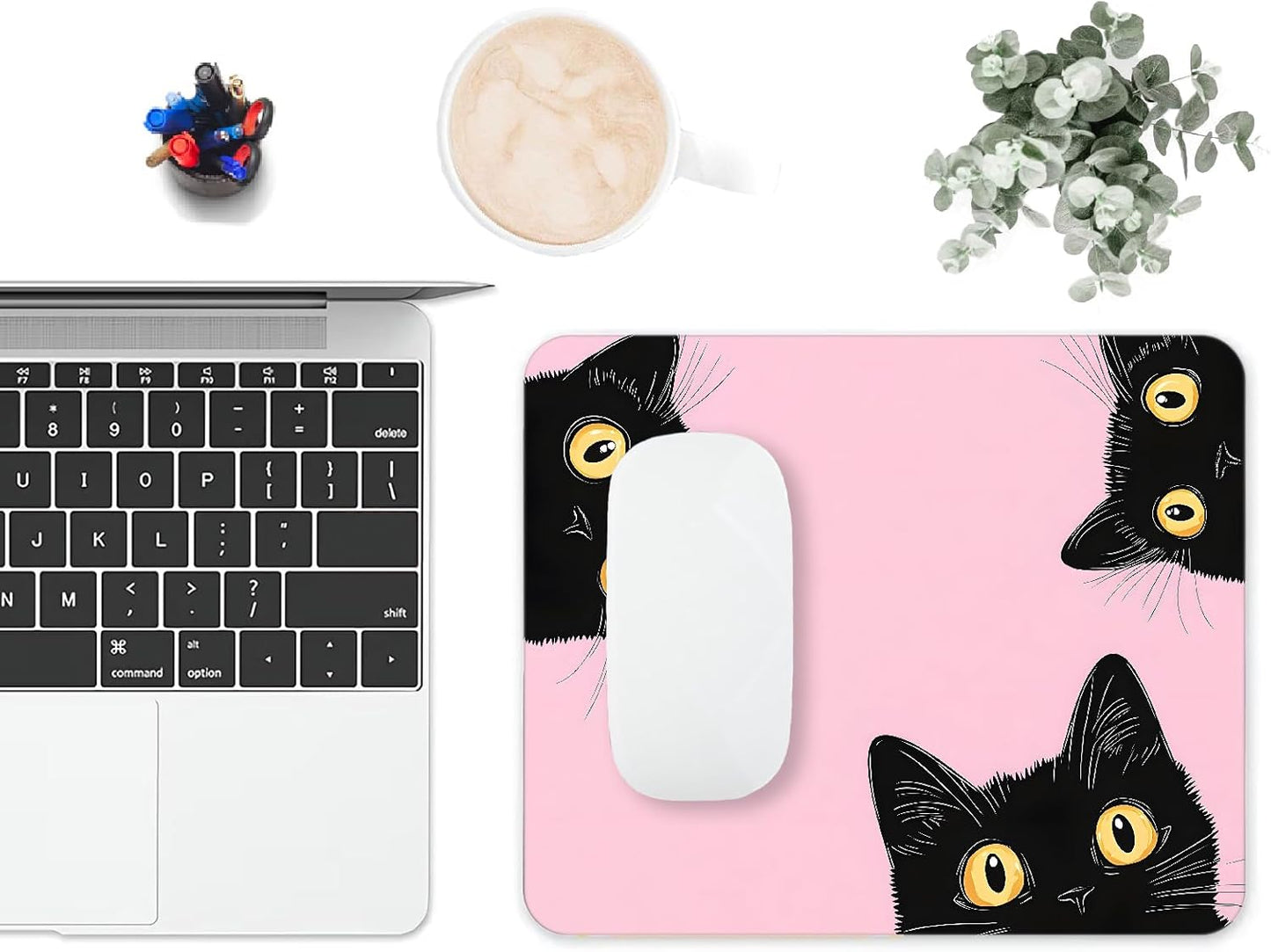 Mouse Pad, Cute Pink Black Cats Mouse Pads for Desk, 9.5" x 7.9" Non-Slip Rubber Base Computer Mousepad with Women, Portable Square Design for Wireless Mouse and Pad Laptop Office & Travel