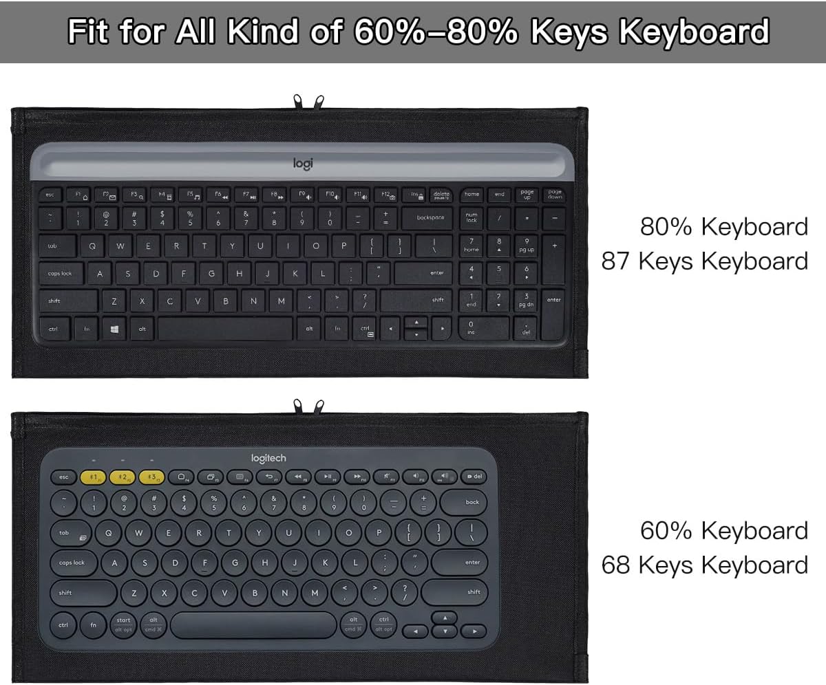 Keyboard Anti Dust Bag Sleeve Pouch for 60%-80% Keys Keyboard, Logitech/Redragon/Havit/Keychron/RK ROYAL KLUDGE/MageGee/Apple Magic Universal Wireless/Wire Computer/Gaming Keyboard Case Cover-Black